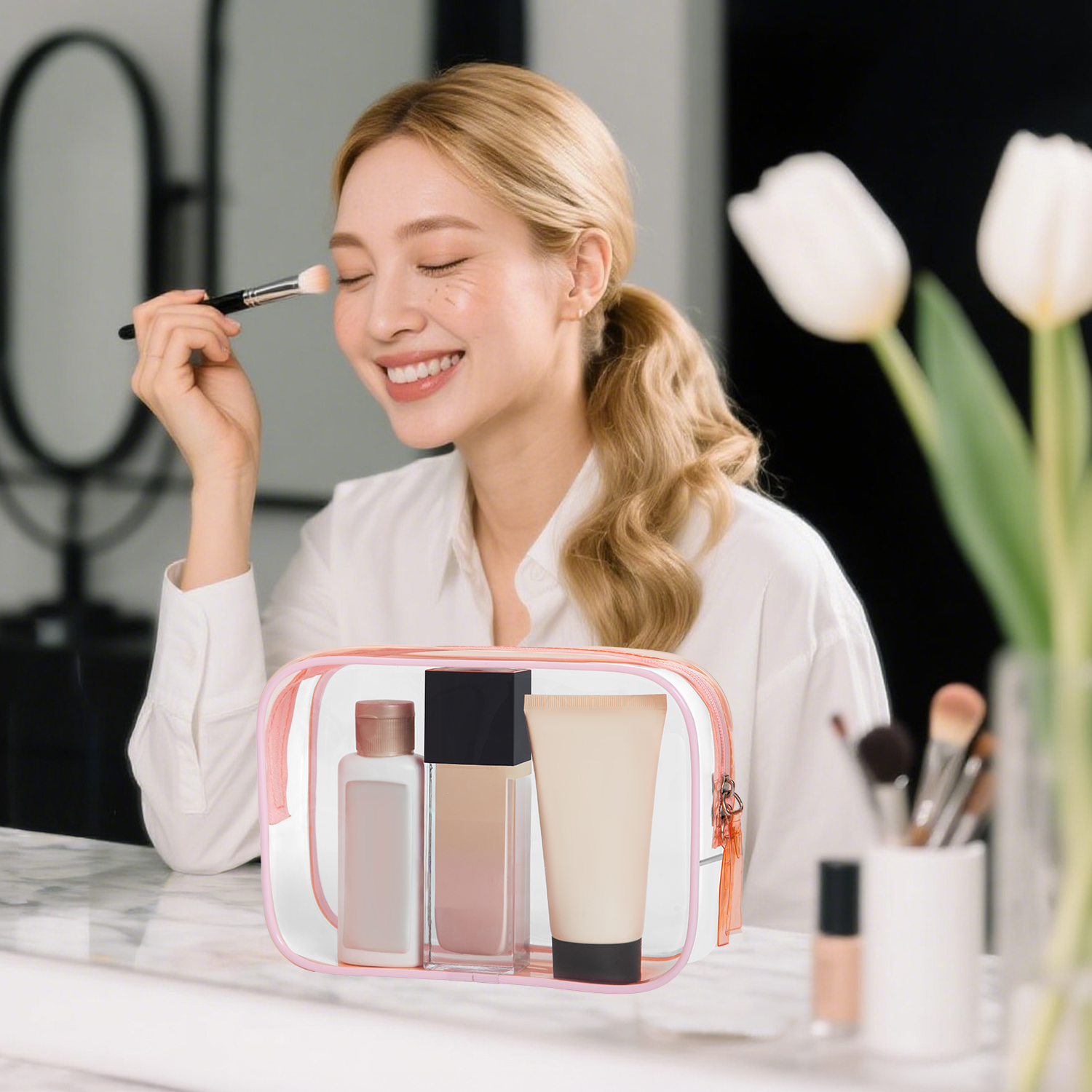 Multi Purpose PVC Compact Portable Clear Toiletry Clean Bag Waterproof Makeup Bag Large Capacity Beach Wash Travel Cosmetic Bag