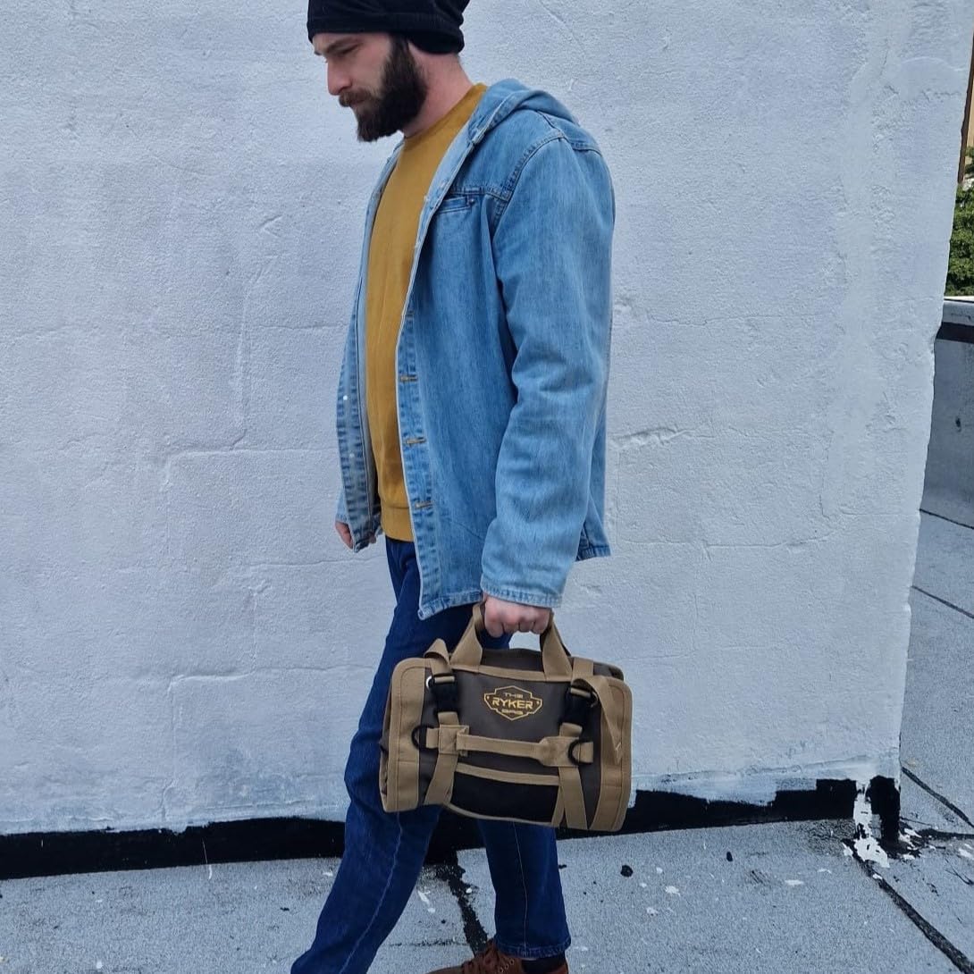 Roll Up Tool Bag Organizer Gifts for Dad. Heavy Duty Motorcycle Tool Roll Bag Organizer. Portable Rollup Toolbag w/Detachable Pouches 