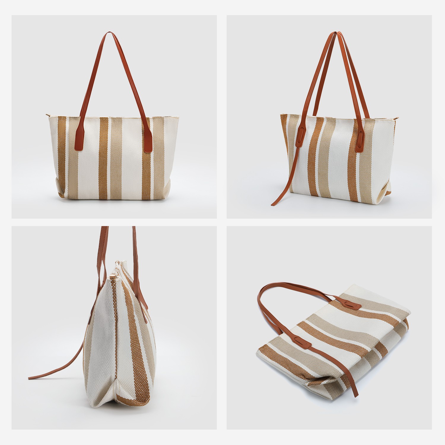 Stylish Modern Lightweight Women's Canvas Tote Bag Customizable Zipper for Daily Use-for Shopping Work Travel Office School