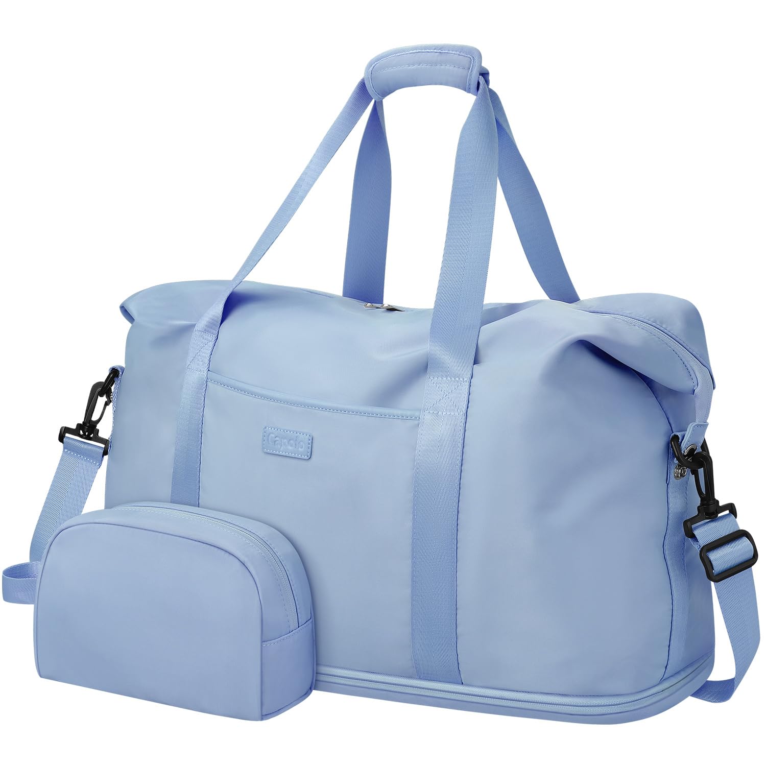Light Blue Duffel Bag with Front Storage Pocket and Adjustable Shoulder Strap for Business Travel Work Commute and Daily Use