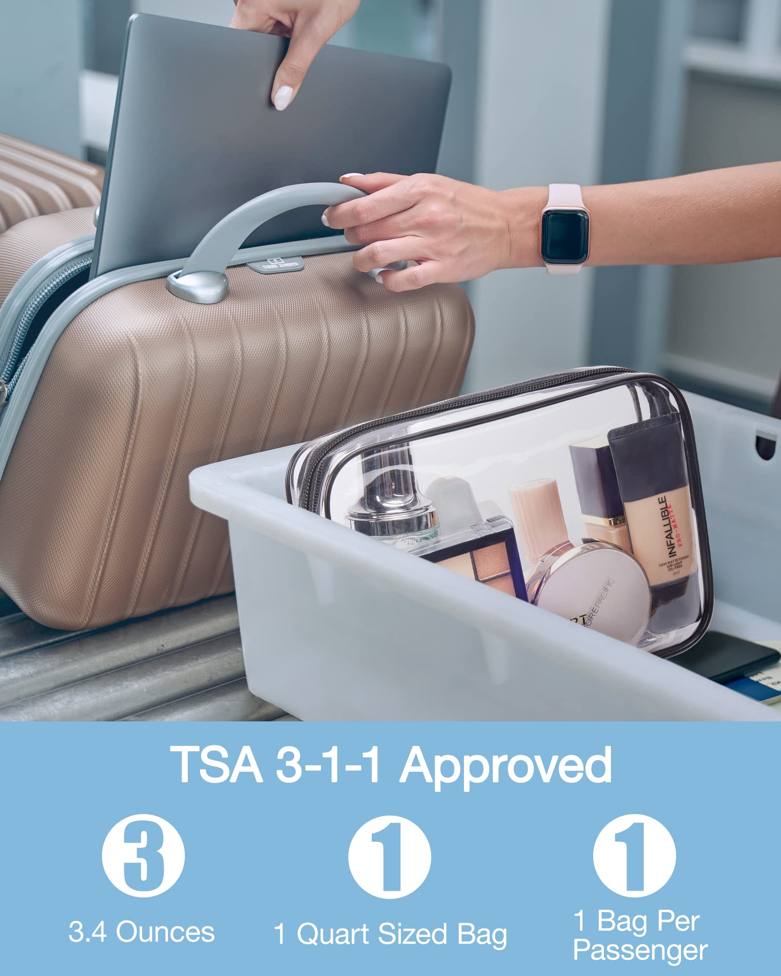 Toiletry Bag, 2 Pack TSA Approved Travel Toiletry Bag Carry on Travel Accessories Bag Airport Airline Quart Size Bags Water Repellent Makeup Cosmetic Bag for Women