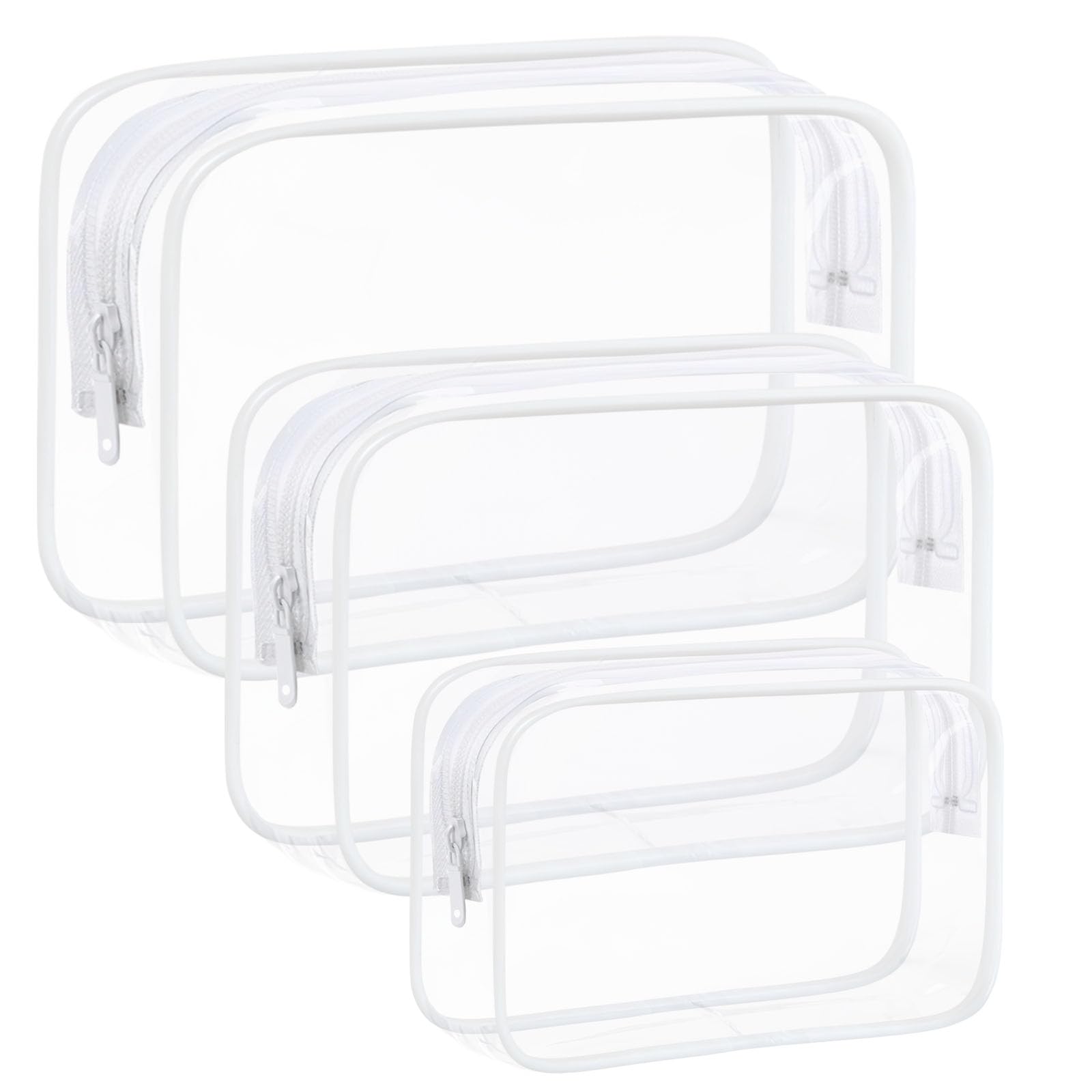 3 Pack Clear Makeup Bags, Waterproof Toiletry Bag with Zipper, Transparent Travel Cosmetic Bag, TSA Approved Clear Organizer Bags, PVC Cosmetic Pouch Case for Vacation Airport Airline Compliant
