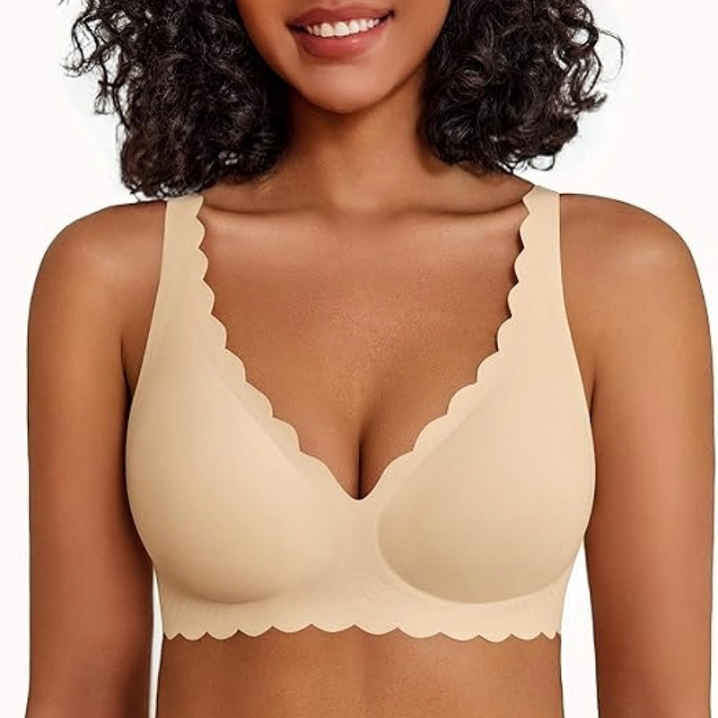 Hot selling seamless bra with deep V-wave edges, jelly strips, soft support, seamless bras