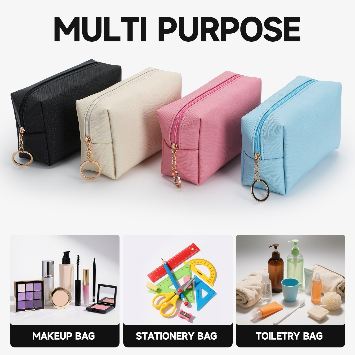 Customizable PU Leather Waterproof Makeup Bag Ladies Fashion Style Zipper Closure Letter Pattern Makeup Cosmetic Bags