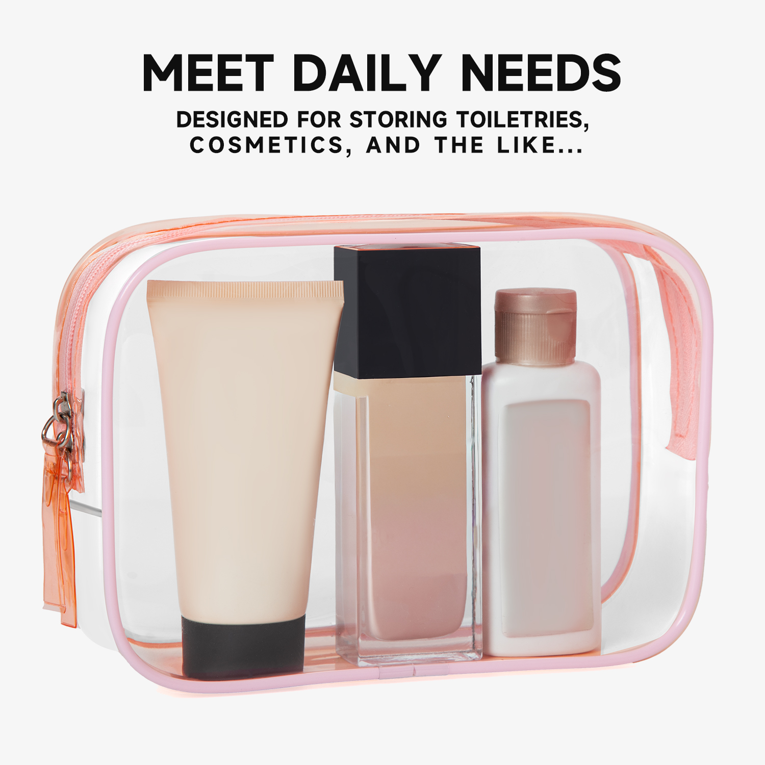 Stocked Clear PVC Plastic Makeup Bag Customized Logo Waterproof Durable Travel Makeup Cosmetic Bag with Zipper Closure