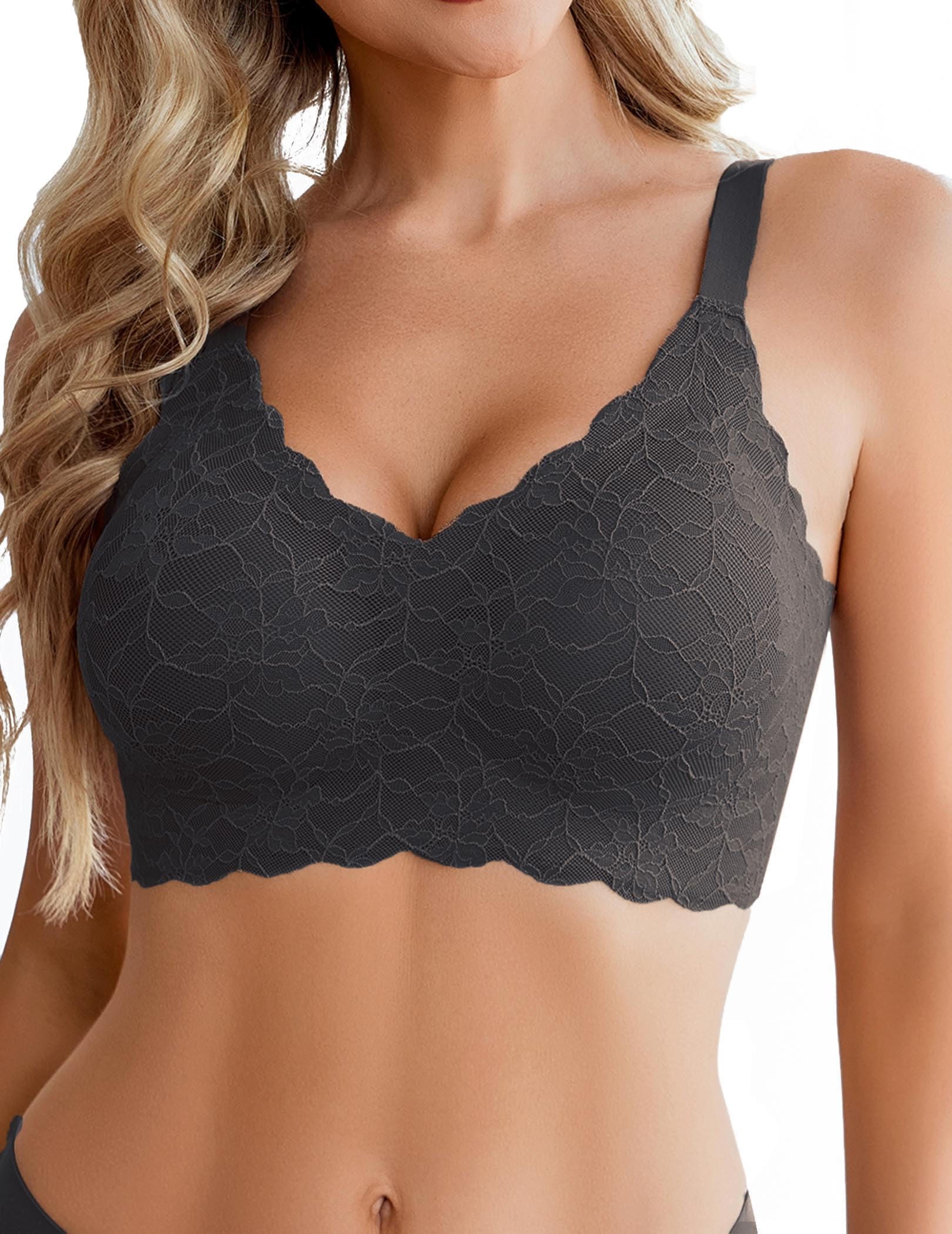 Women's seamless bra without steel ring, full coverage lace T-shirt, daily bra