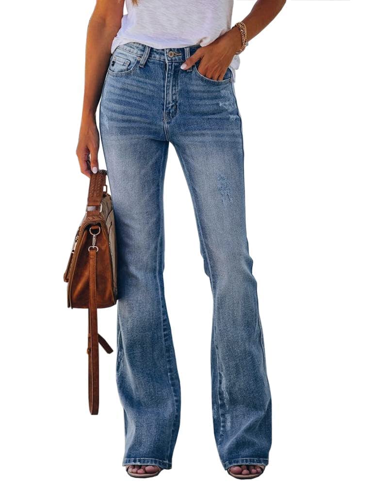 Womens High Waisted Jeans Flare Stretch Boyfriend Bootcut Casual Denim Pants