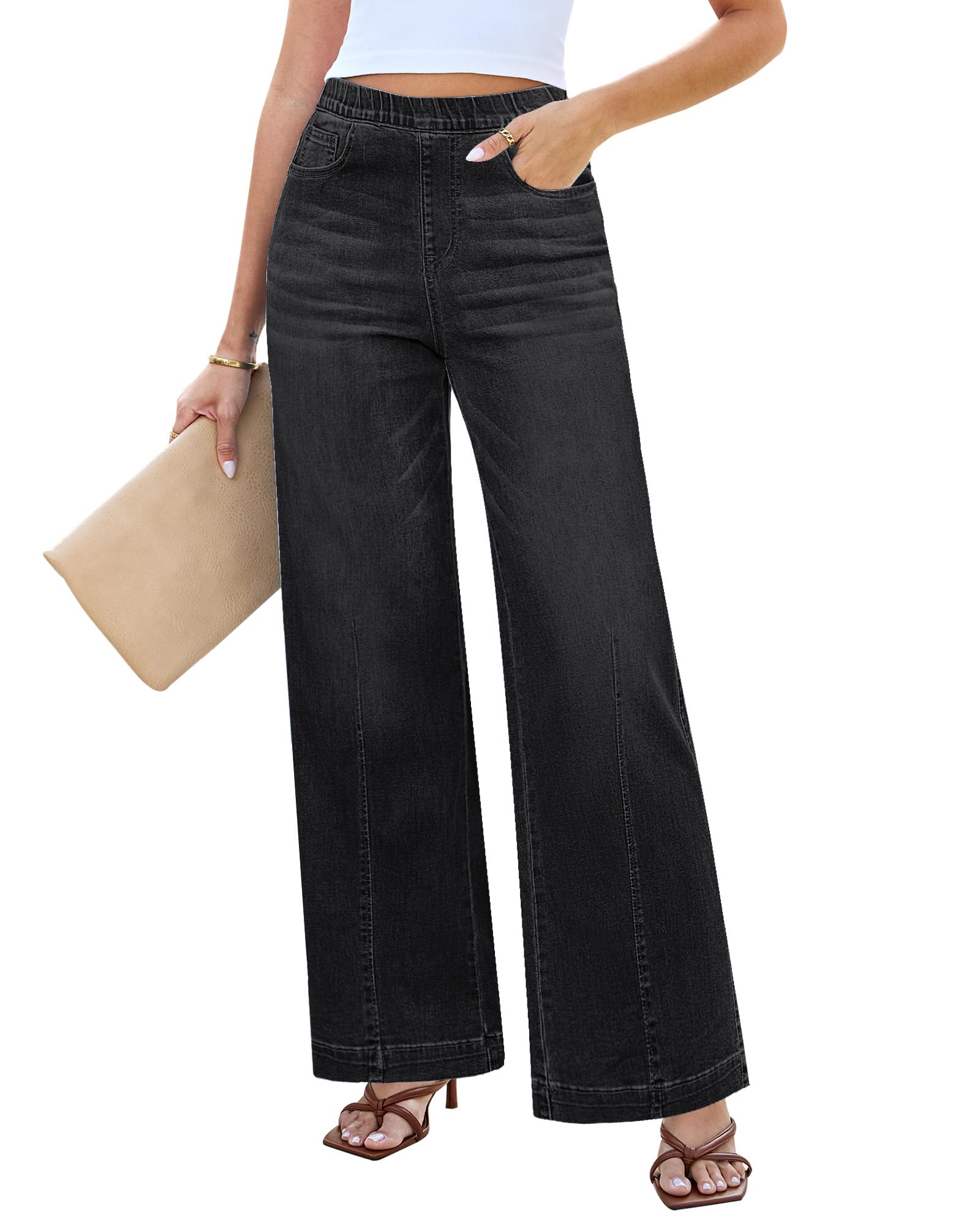Wide Leg Jeans for Women Trendy High Waisted Trousers Stretchy Baggy Denim Pants