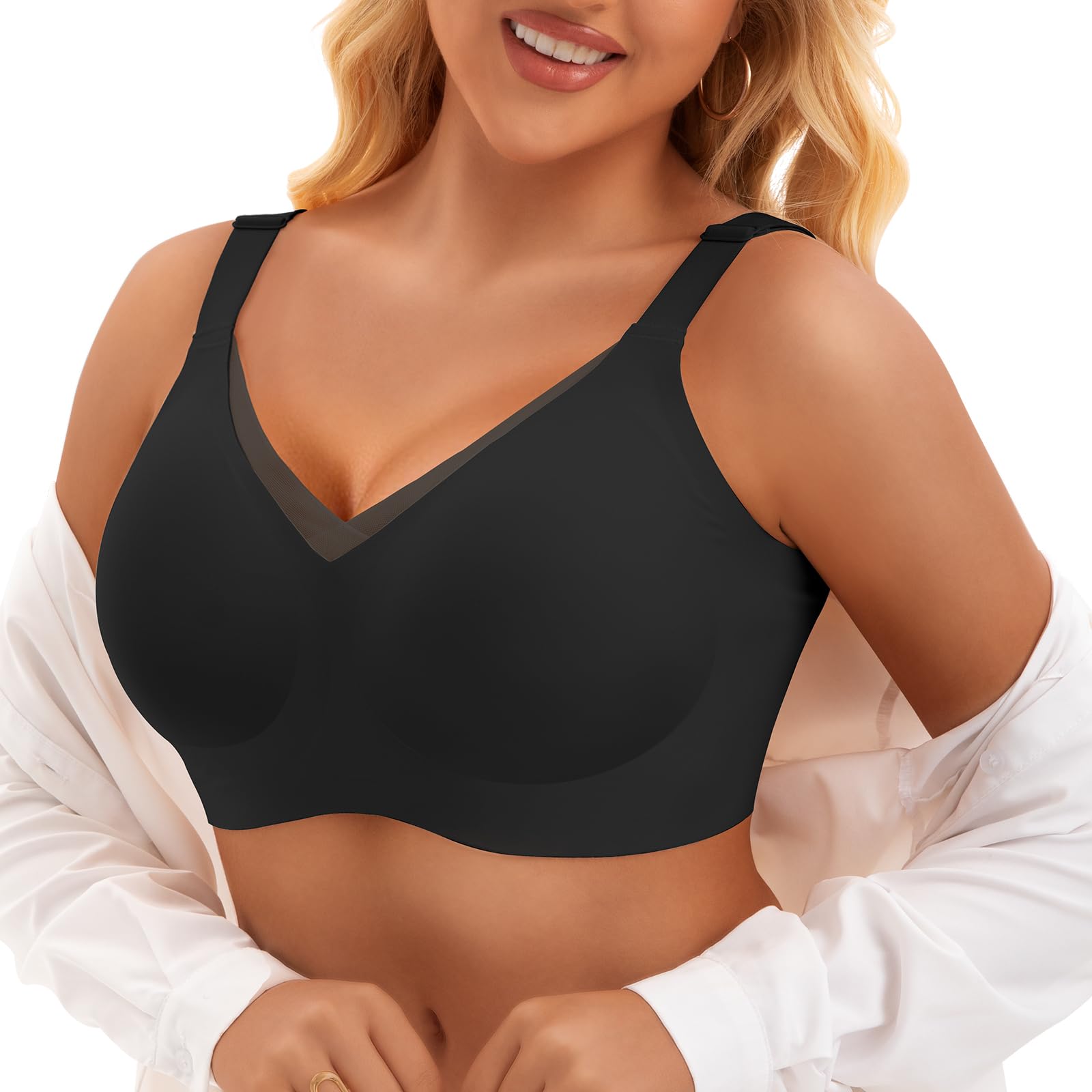 Women's underwire bra support T-shirt bra underwire seamless gathering V-mesh comfortable bra daily bra