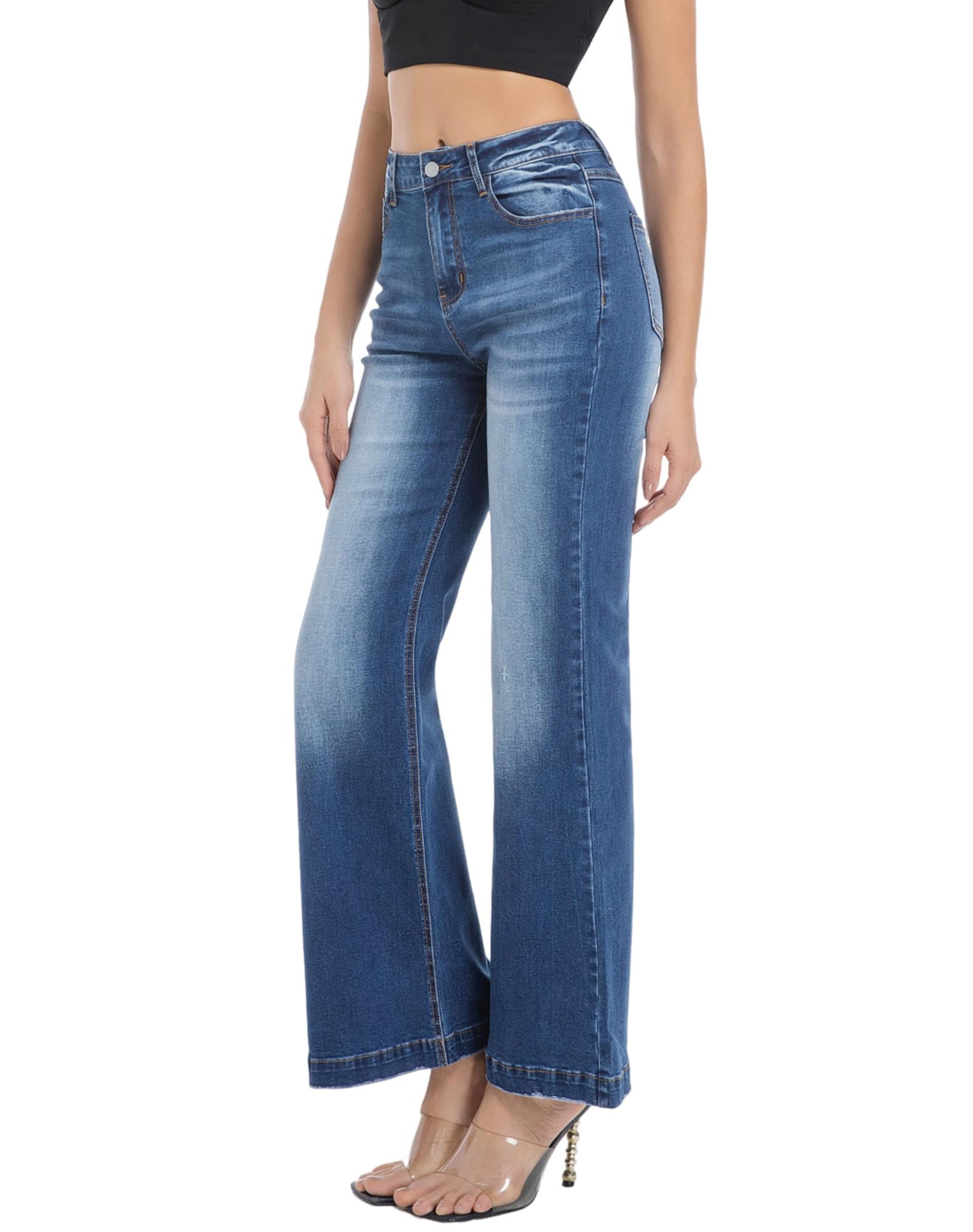 Women's Bell Bottom Jeans High Waisted Stretchy Curvy Flare Denim Pants