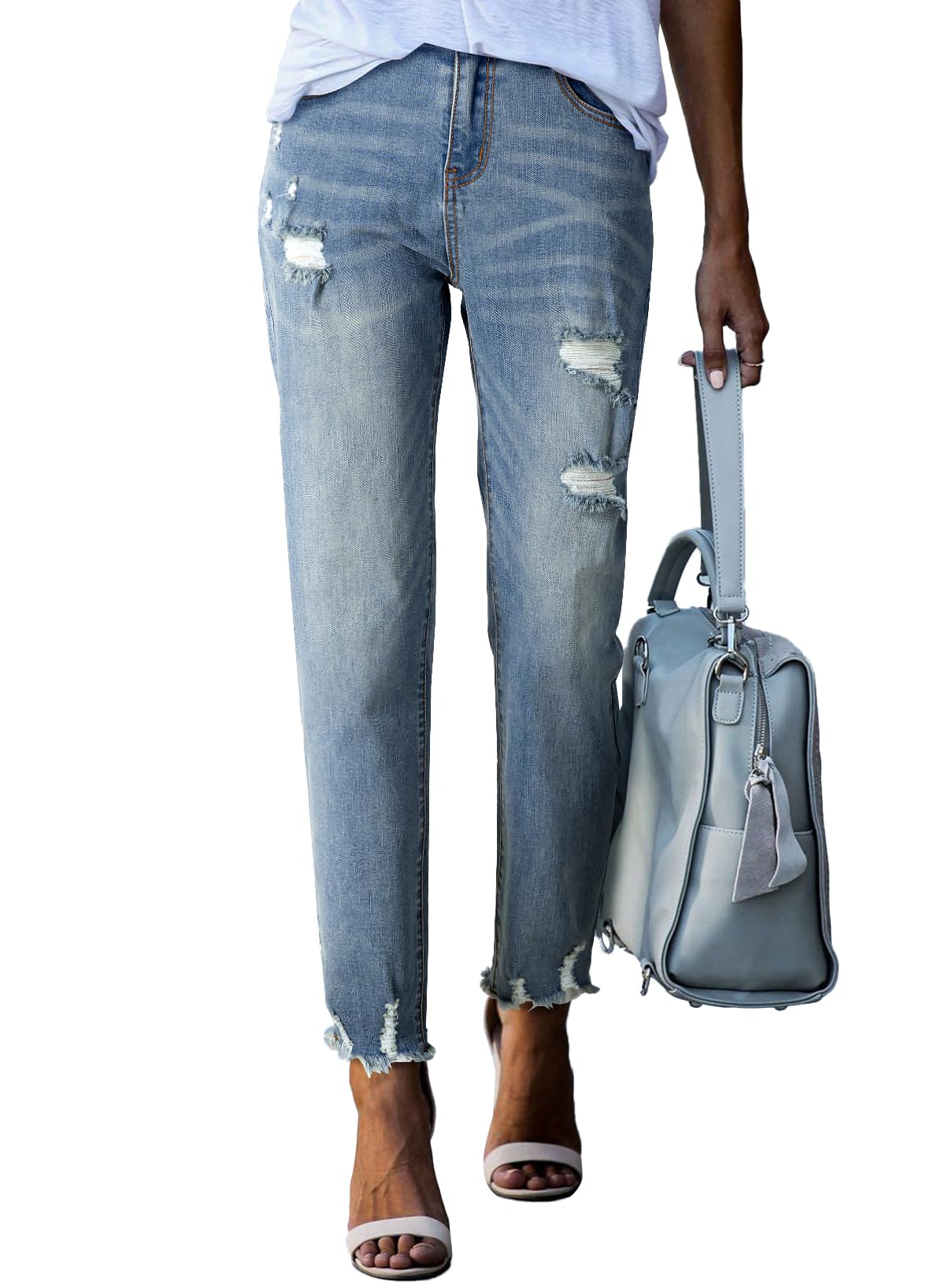 Womens Jeans High Waisted Stretchy Ripped Distressed Tummy Control Straight Ankle Jean for Women Trendy 2025