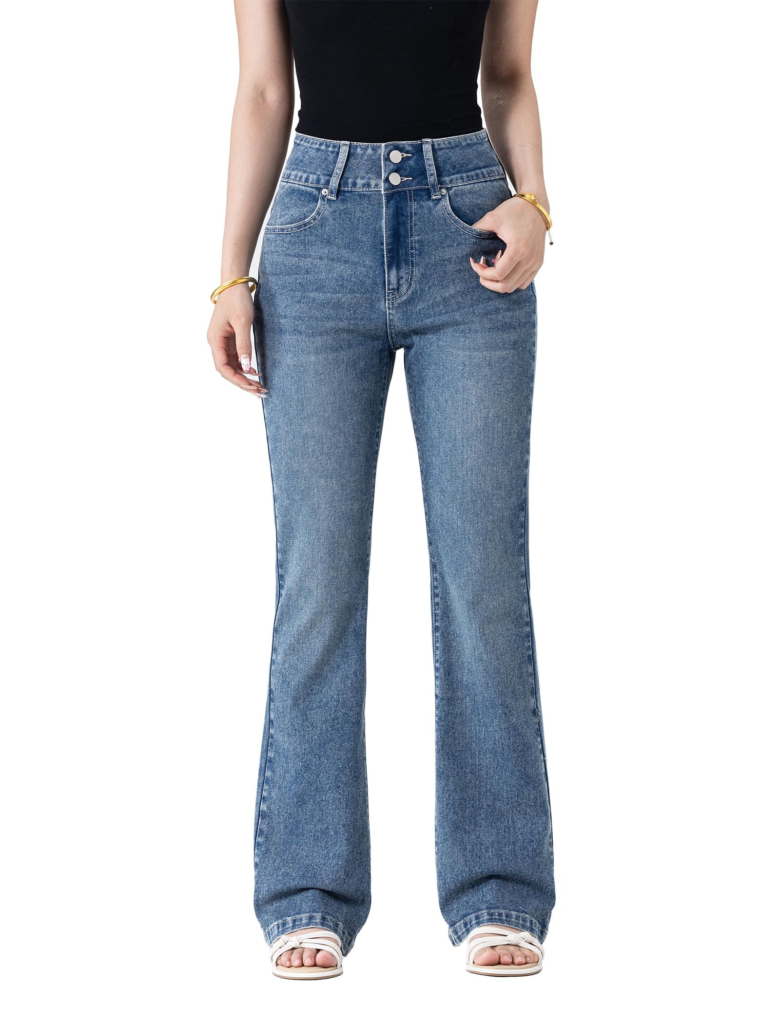 Women's Wide Leg Flare Jeans,High Waisted Baggy Stretch Denim Pants