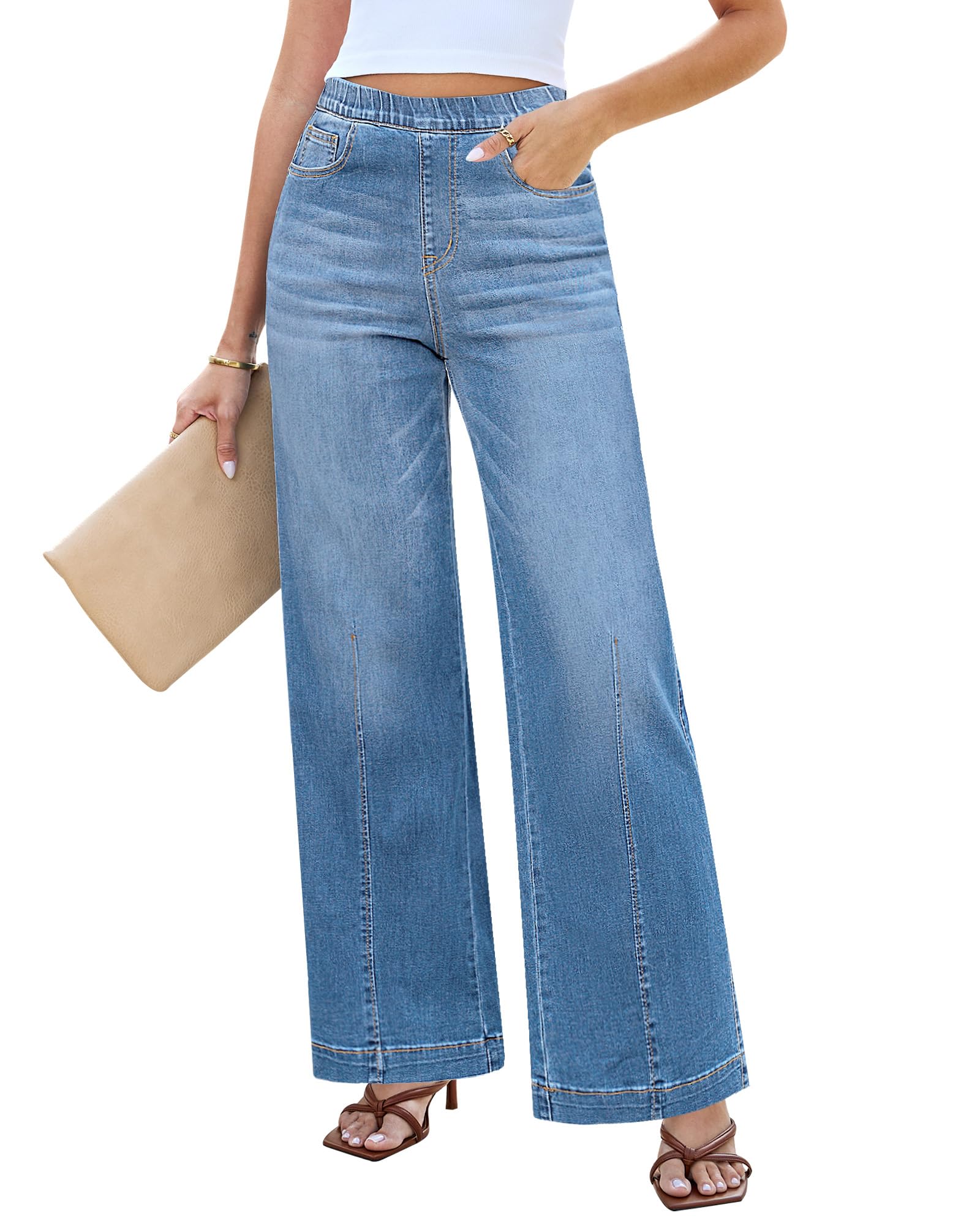 Wide Leg Jeans for Women Trendy High Waisted Trousers Stretchy Baggy Denim Pants