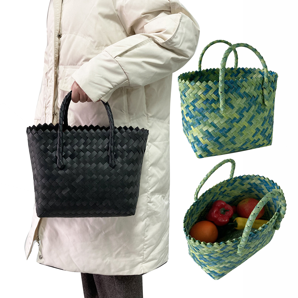 Good Quality Mix Color Portable Handmade Knitted Straw Tote Bag