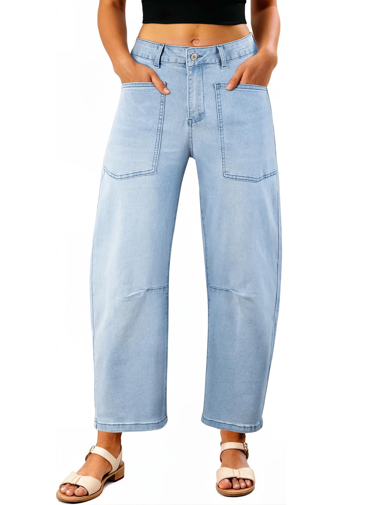 Womens Baggy Barrel Jeans High Waisted Wide Leg Boyfriend Denim Ankle Pants