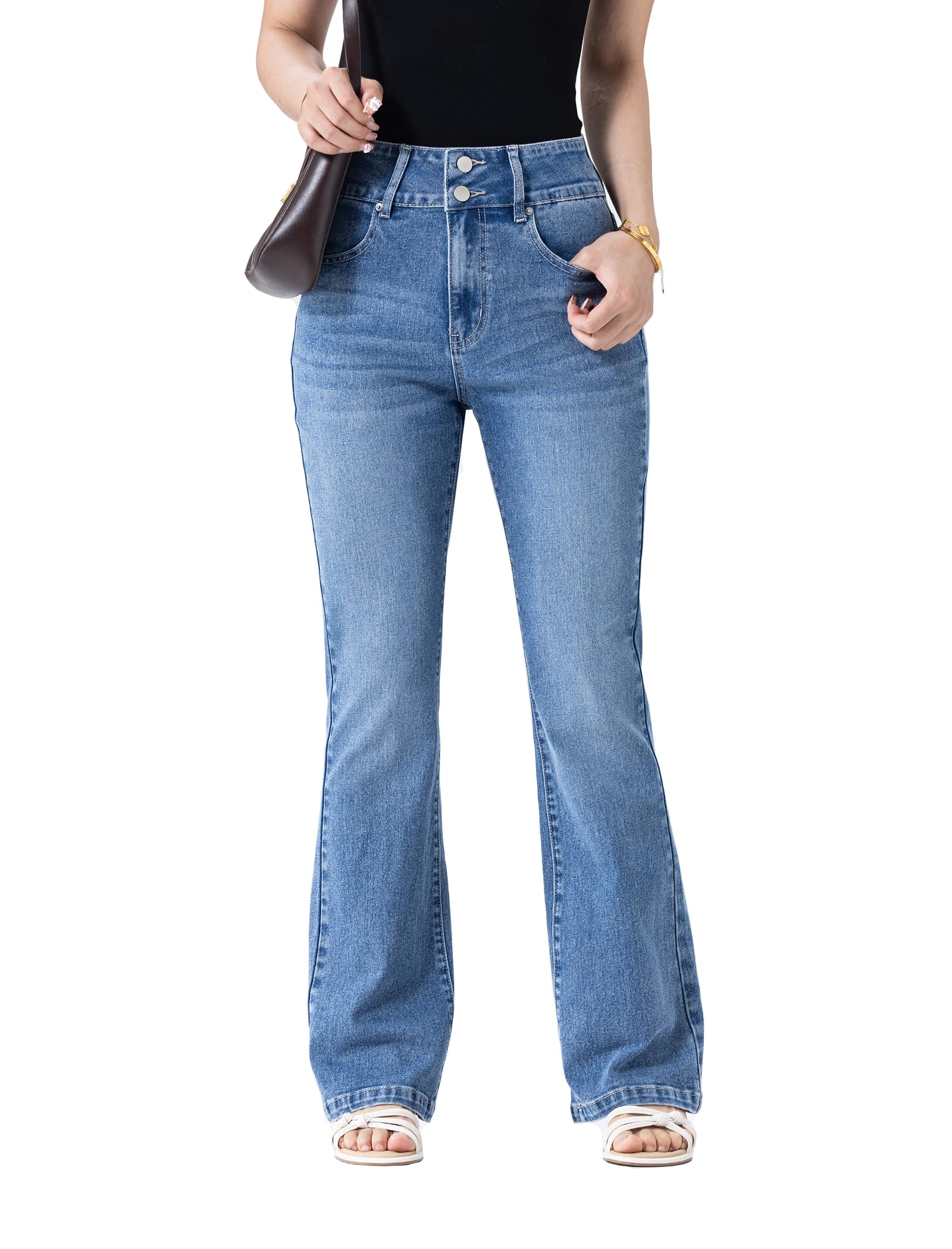 Women's Wide Leg Flare Jeans,High Waisted Baggy Stretch Denim Pants