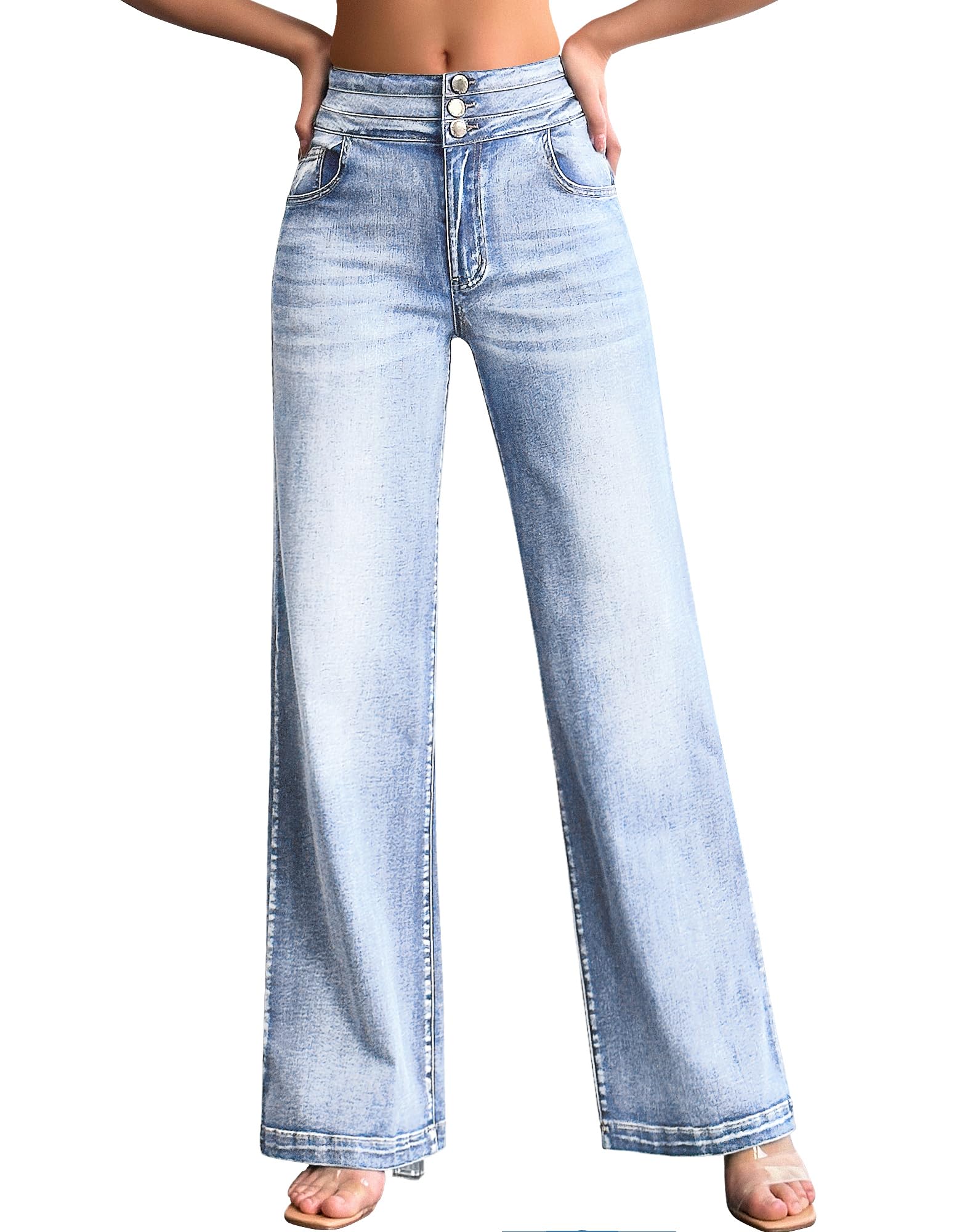 Women's Wide Leg Jeans Casual High Waisted Stretch Baggy Loose Denim Pants