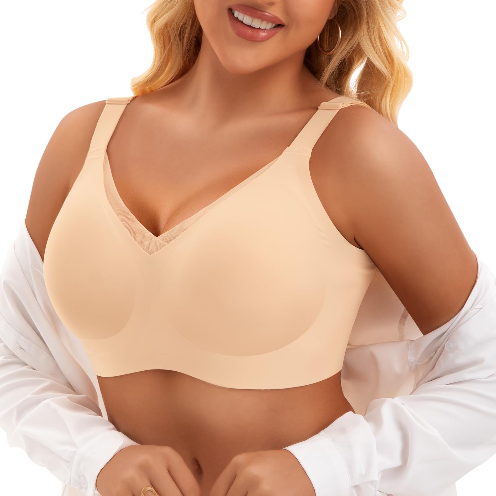 Women's underwire bra support T-shirt bra underwire seamless gathering V-mesh comfortable bra daily bra