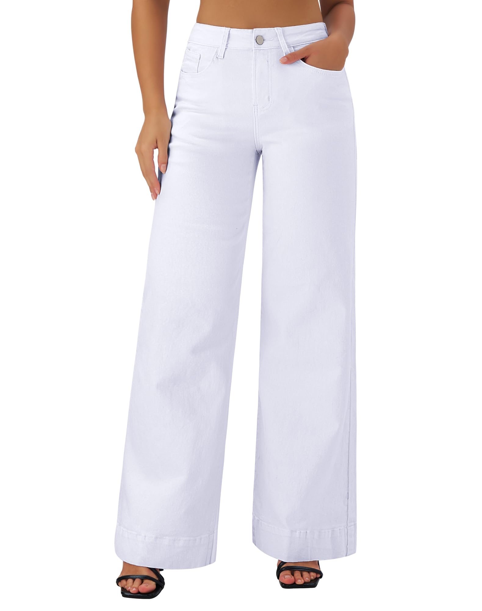 Women's Wide Leg Jeans Casual High Waisted Stretchy Baggy Loose Long Trouser Jeans