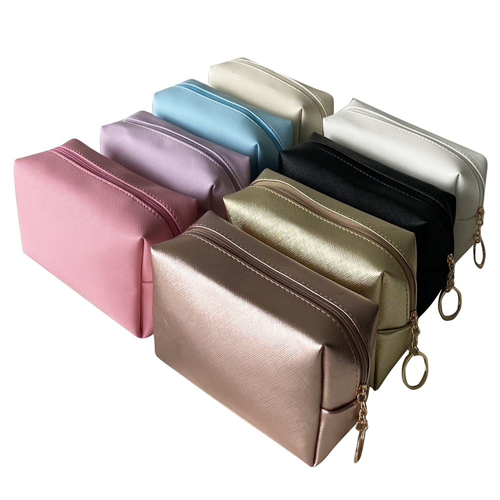 Custom Logo Ladies Blank PU Leather Toiletry Bag Waterproof Zipper Makeup Pouch Women Travel Leather Cosmetic Bag