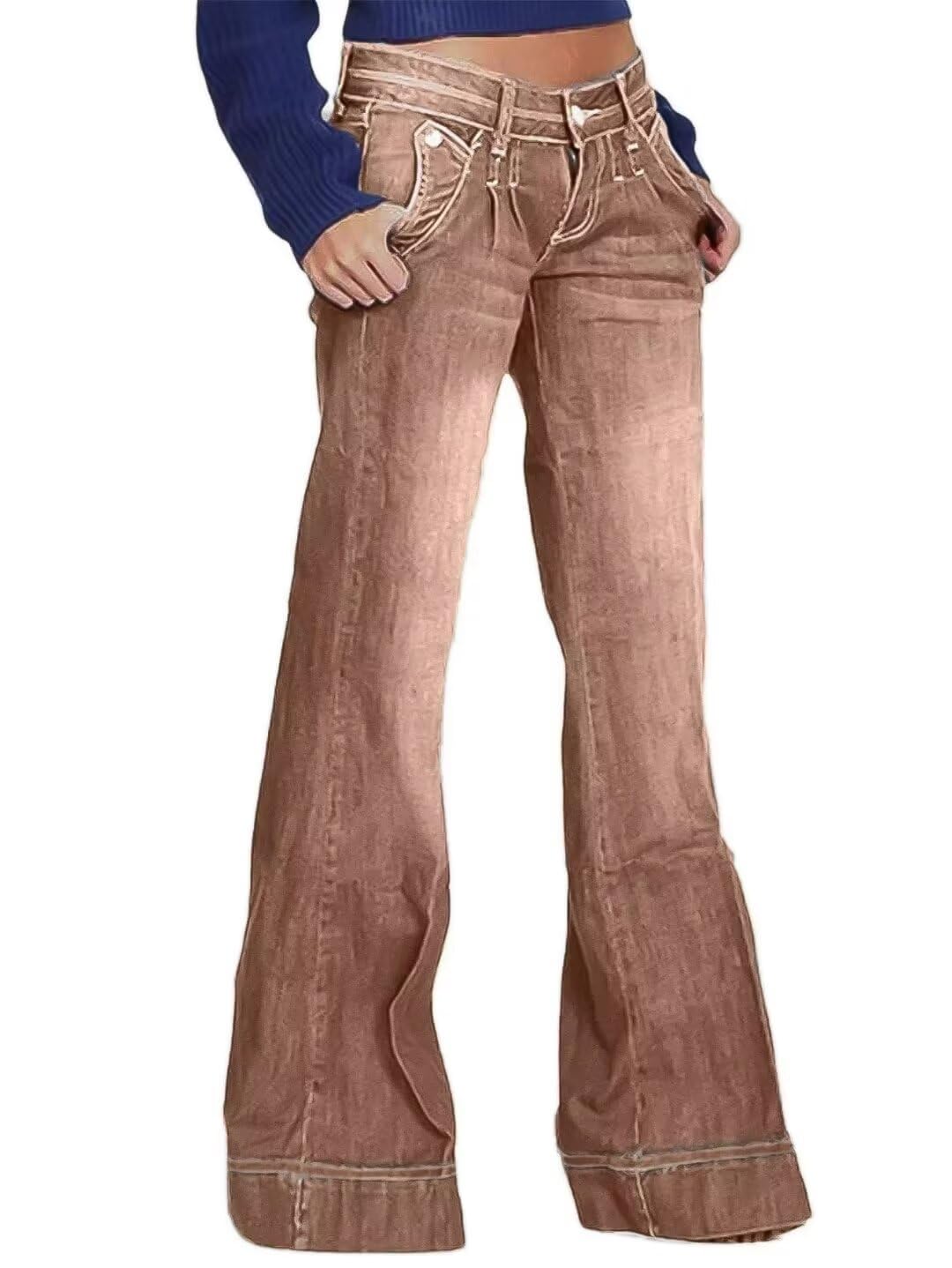 Low Rise Straight Leg Wide Leg Baggy Jeans Women Stretch Boyfriend Butterfly Flare Denim Pants