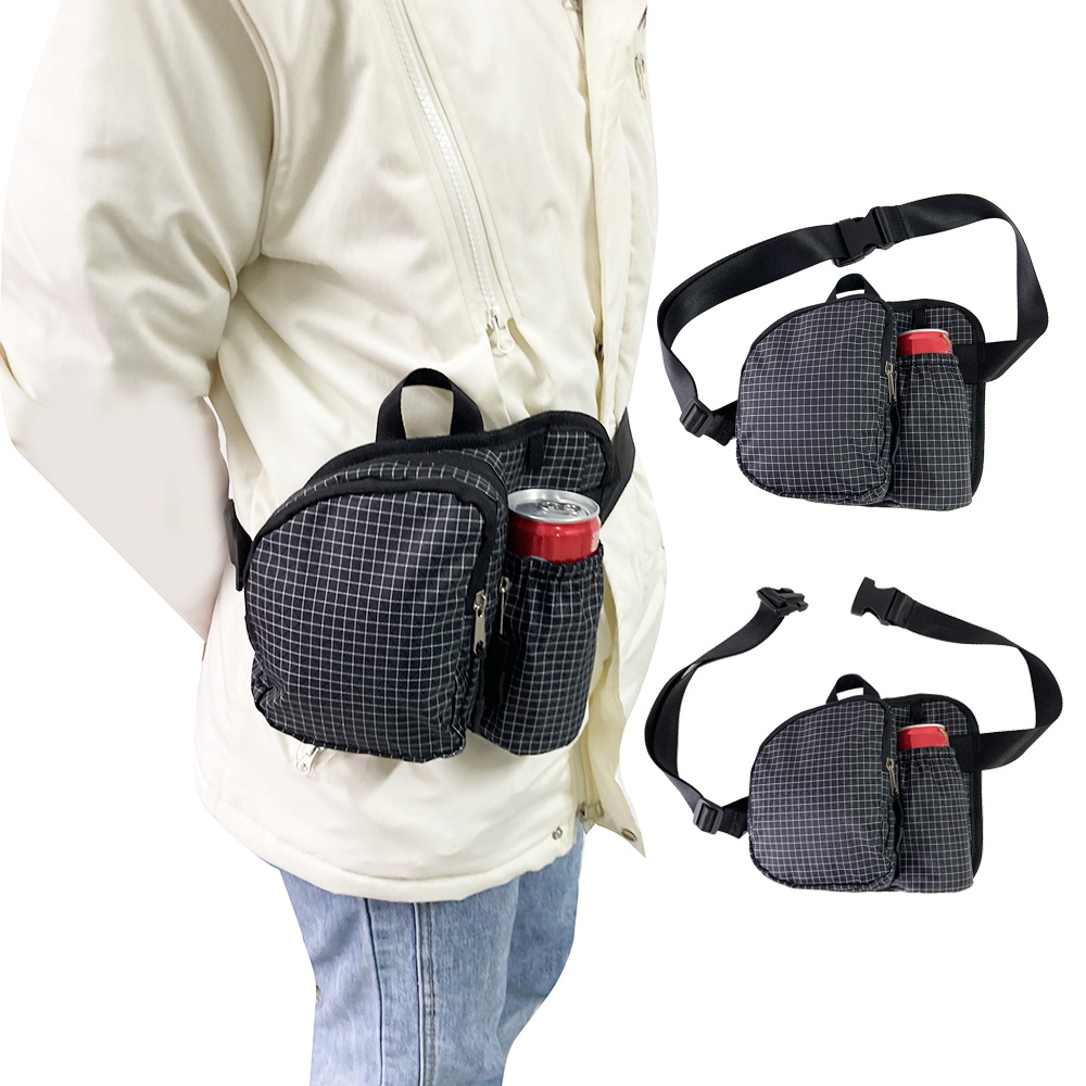 Multi-functional Black Waist Bag Sling Bag with Beverage Pocket for Festival & Running