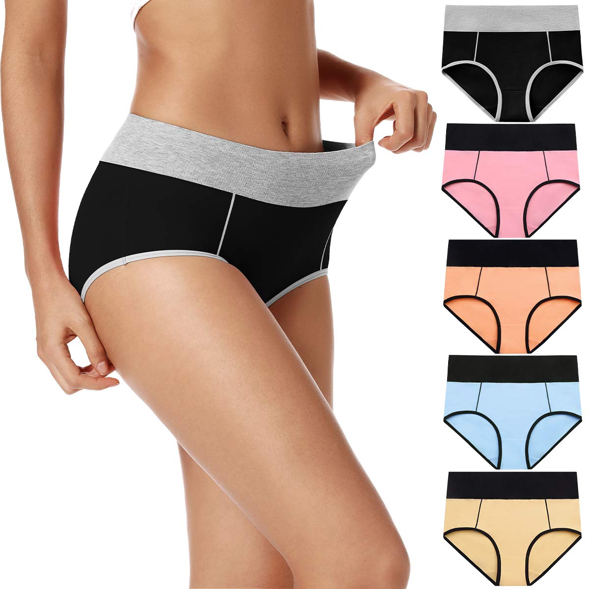 Women's cotton underwear, high waisted full coverage underwear, soft and breathable postpartum underwear, elastic underwear