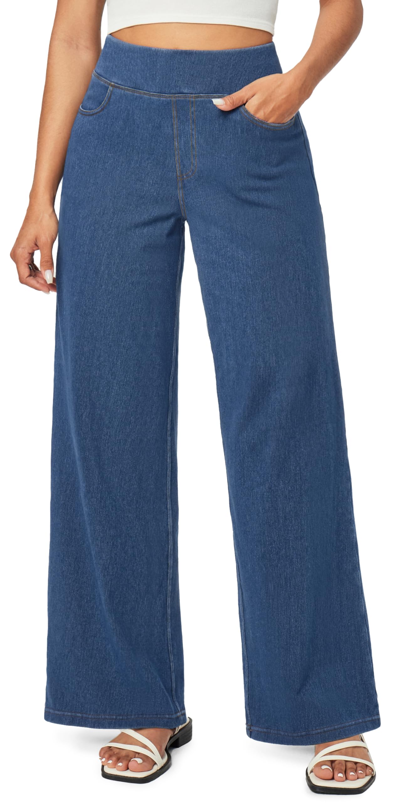 Wide Leg Jeans Woman High Waisted Pull On Baggy Jeans for Women Stretchy Trendy Womens Jean Straight Casual Denim Pants