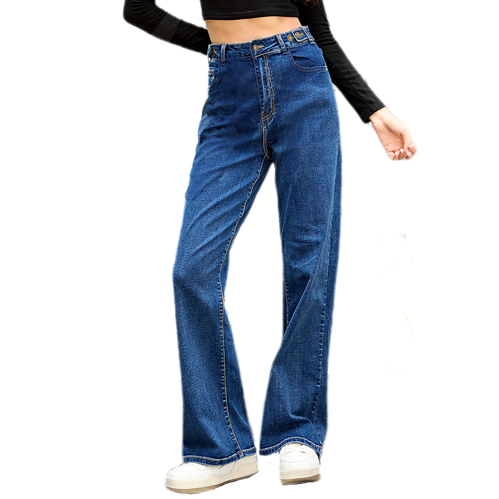 Baggy Wide Leg Jeans for Women - Elastic High Waisted Stretchy Tummy Control Boyfriend Denim Pants Trouser Trendy