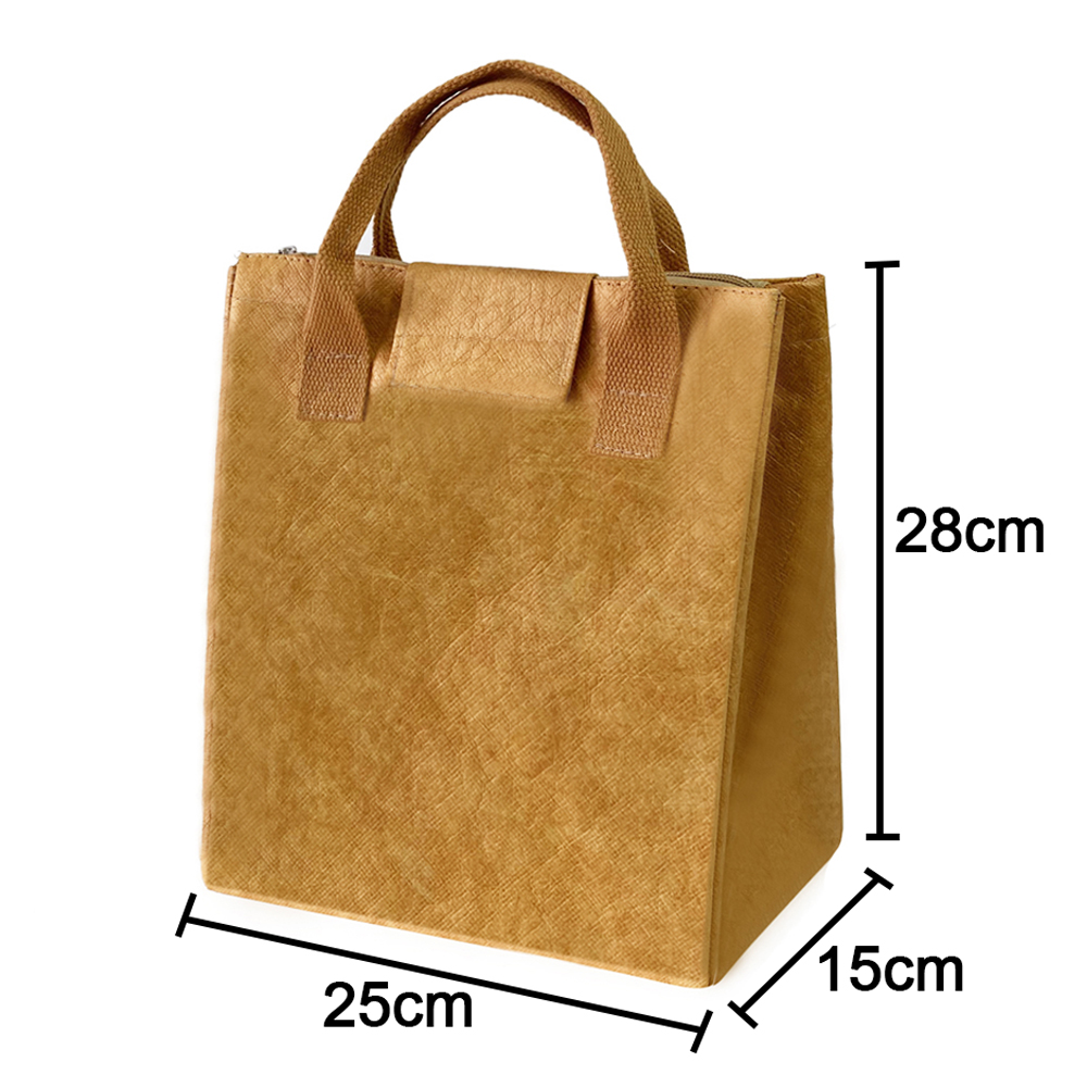 DuPont Custom Large Handheld Bento Lunch Bags Retro Kraft Paper Tyvek Waterproof Outdoor Lunch Paper Insulated Bag