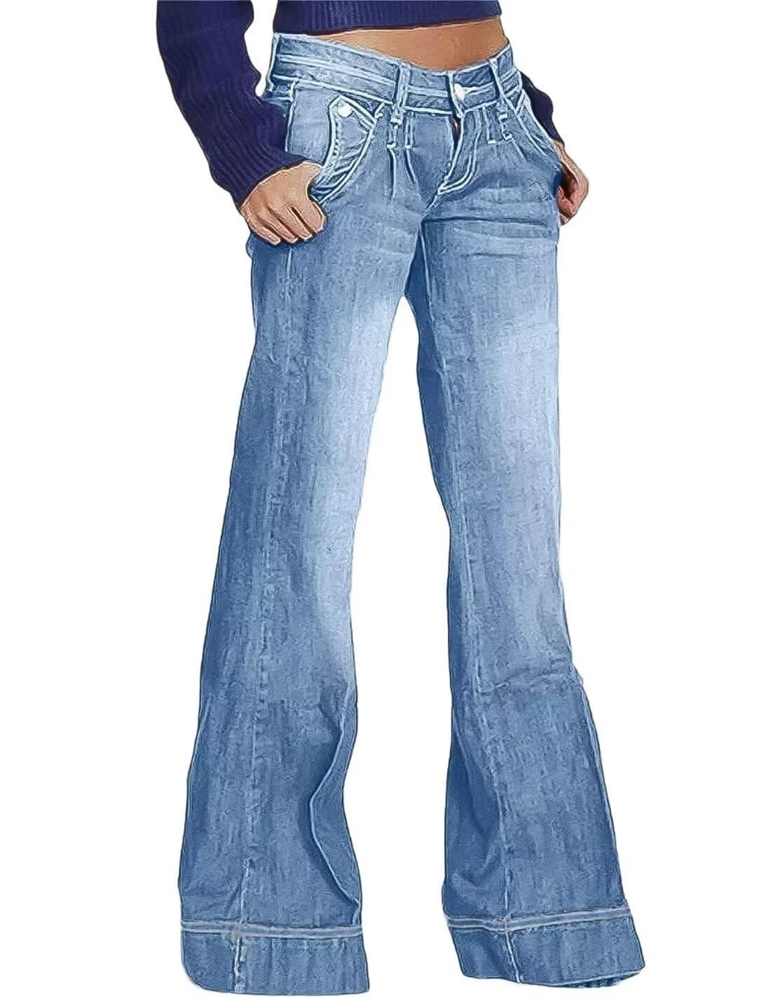 Low Rise Straight Leg Wide Leg Baggy Jeans Women Stretch Boyfriend Butterfly Flare Denim Pants