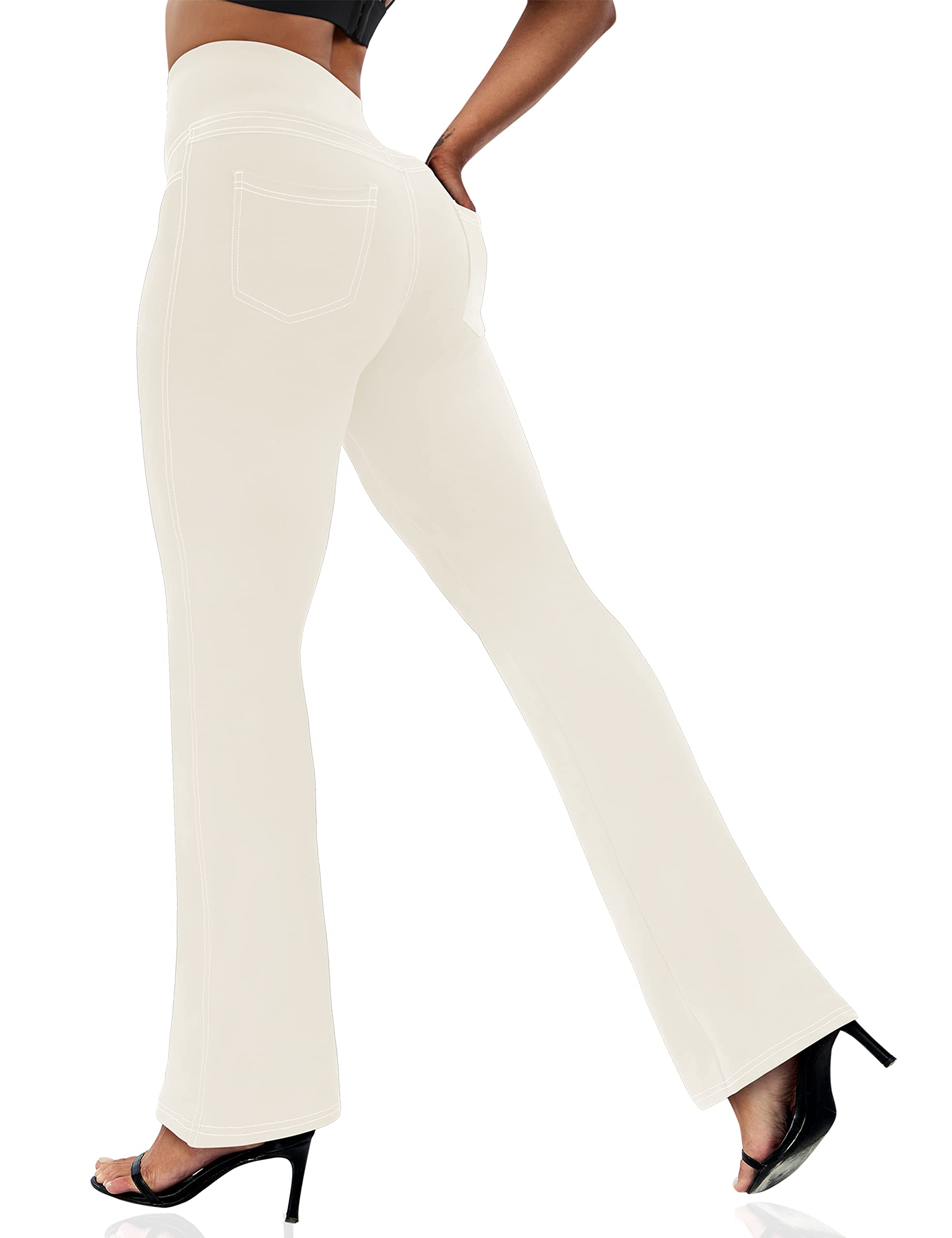 Women's Bootcut Leggings - Bootleg Yoga Pants Flare with 4 Pockets,Tummy Control High Waisted Casual Dress Pants