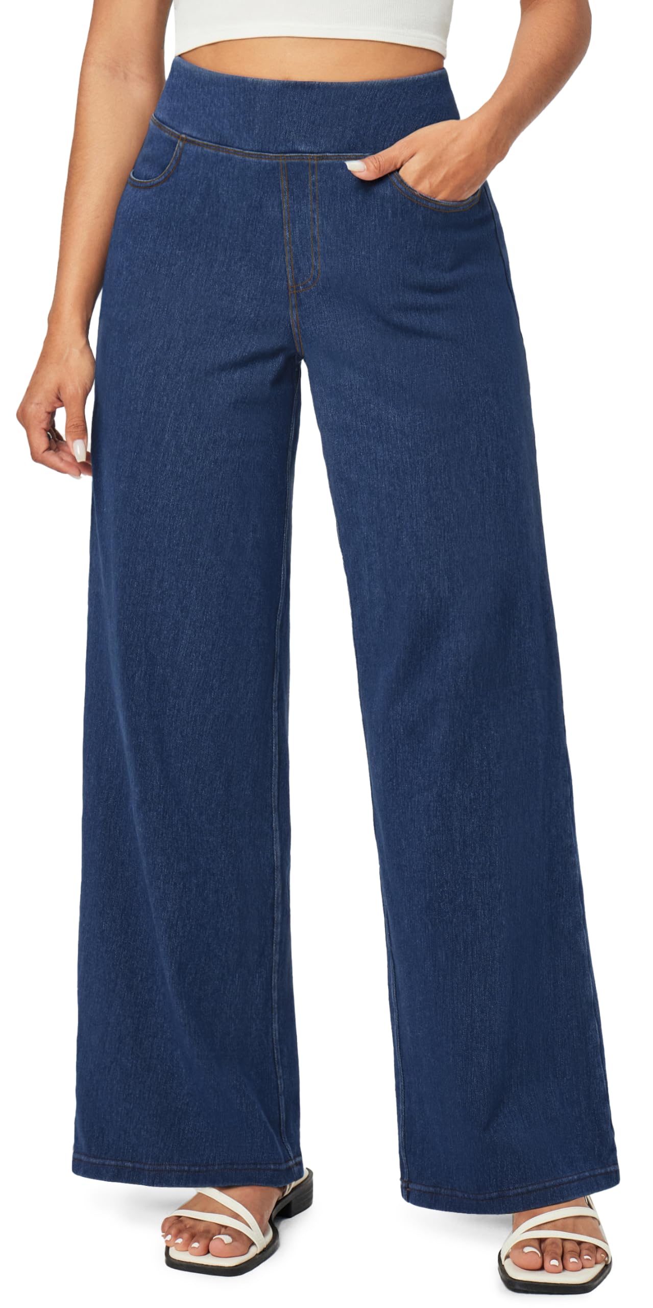 Wide Leg Jeans Woman High Waisted Pull On Baggy Jeans for Women Stretchy Trendy Womens Jean Straight Casual Denim Pants