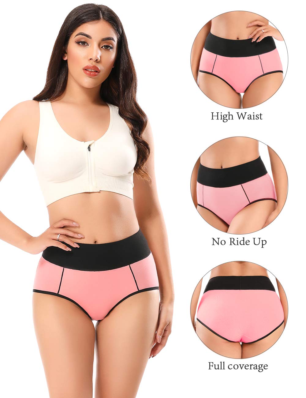 Women's cotton underwear, high waisted full coverage underwear, soft and breathable postpartum underwear, elastic underwear
