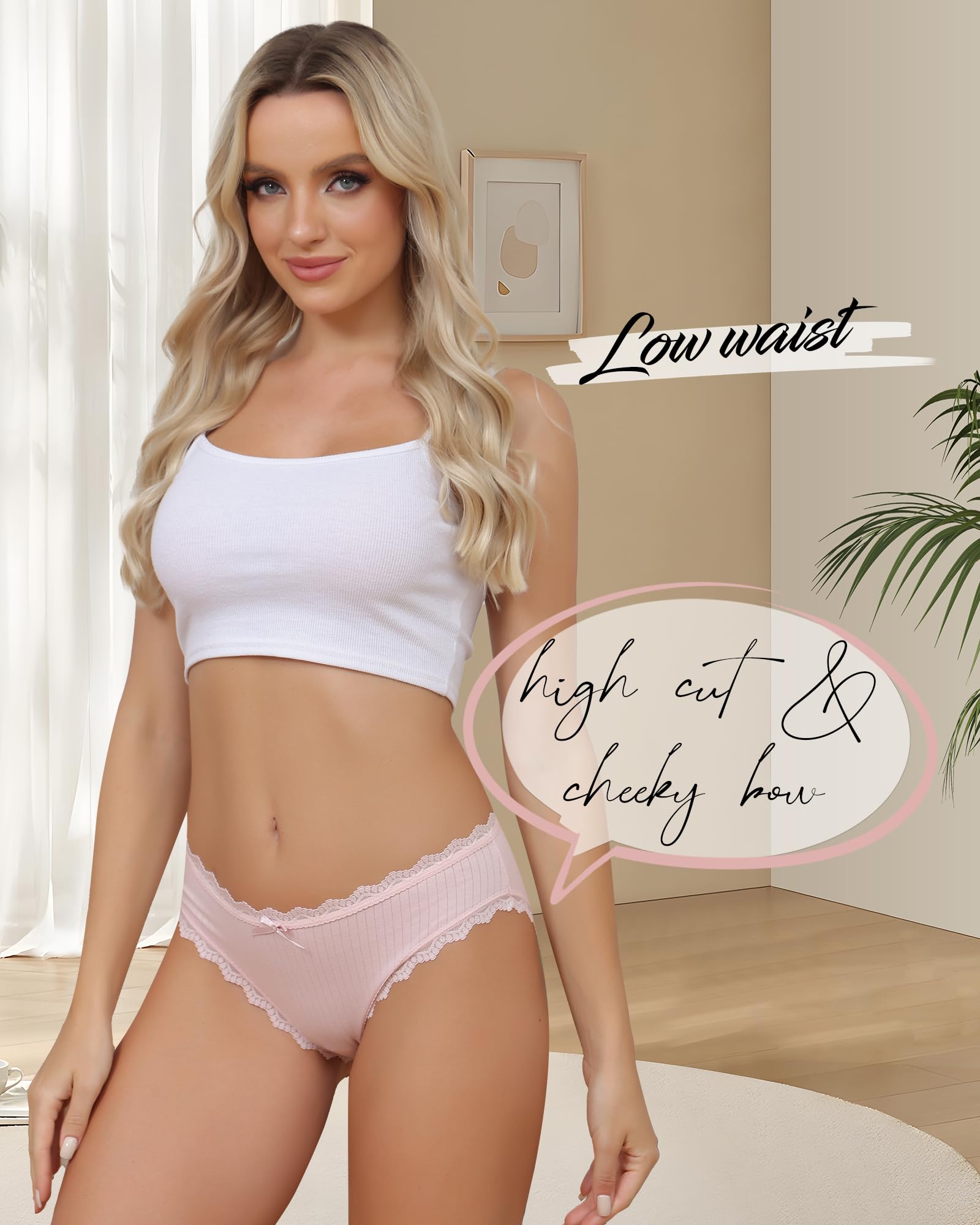 Women's Cotton Bikini Underwear Soft Low Waist Panties Cheeky Lace Underpants