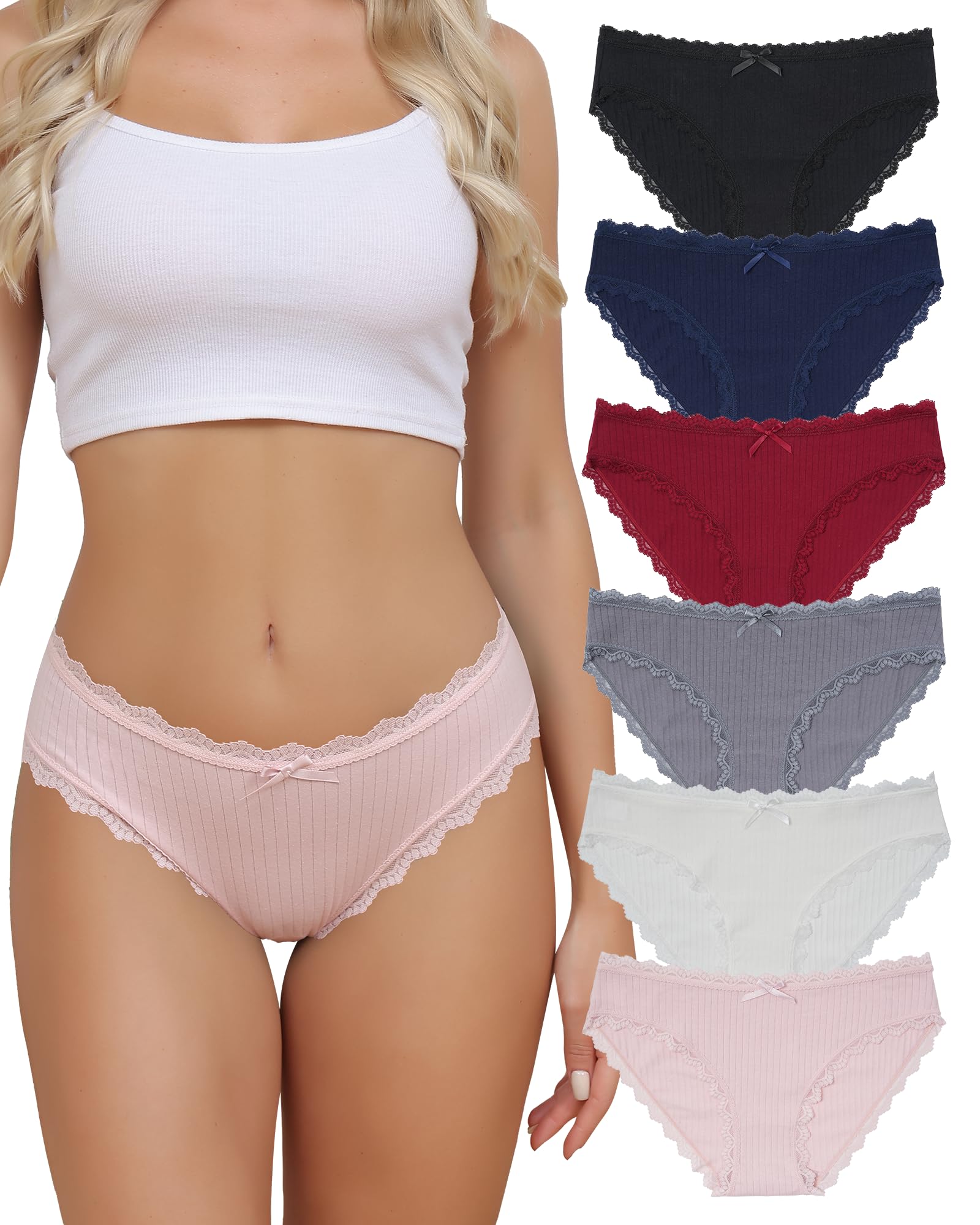 Women's Cotton Bikini Underwear Soft Low Waist Panties Cheeky Lace Underpants