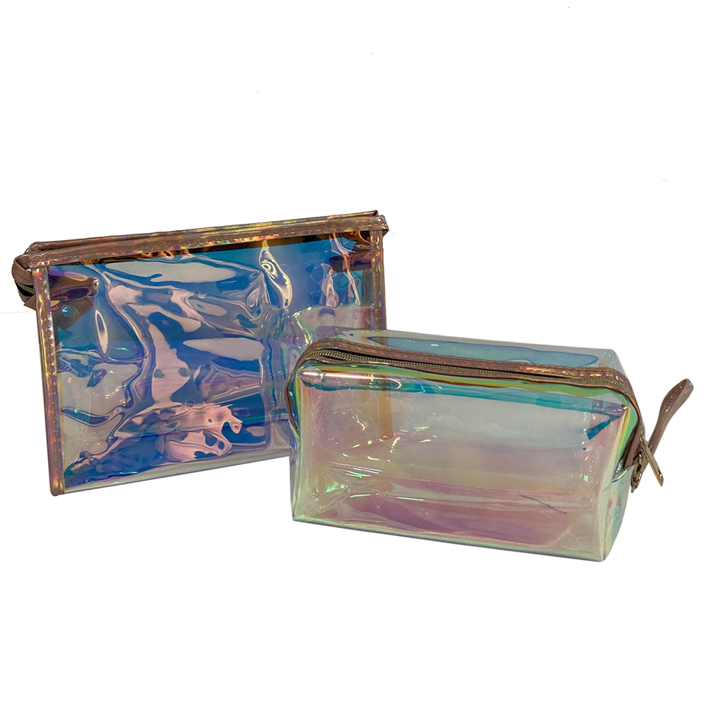 Women's Clear Iridescent Holographic Waterproof Portable Zippered Cosmetic Bags Eco-Friendly Fashionable Makeup Toiletry Pouch