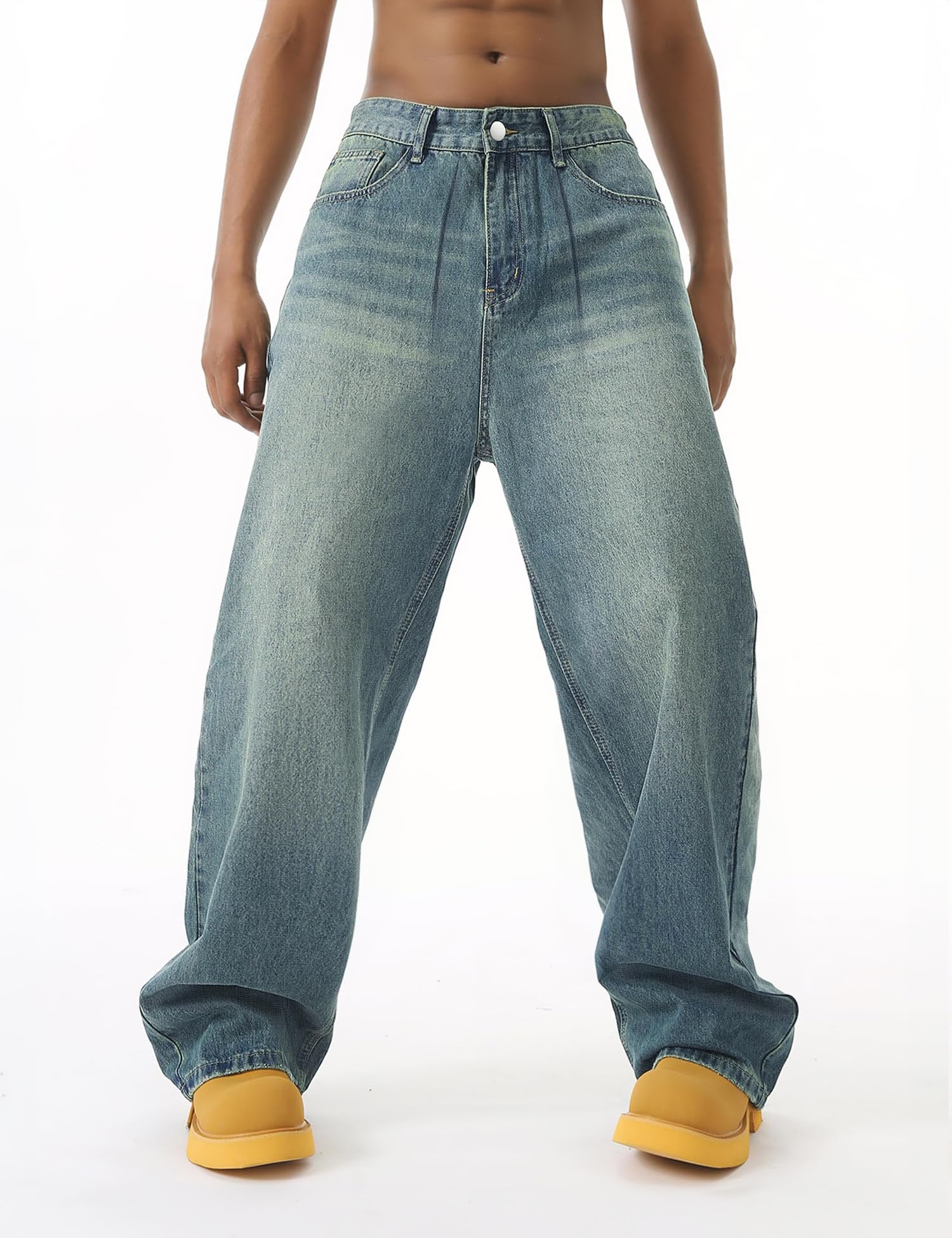 Baggy Jeans Men Wide Leg Hip Hop Skater Denim Cargo Pants Vintage Loose Fit,Relaxed Long