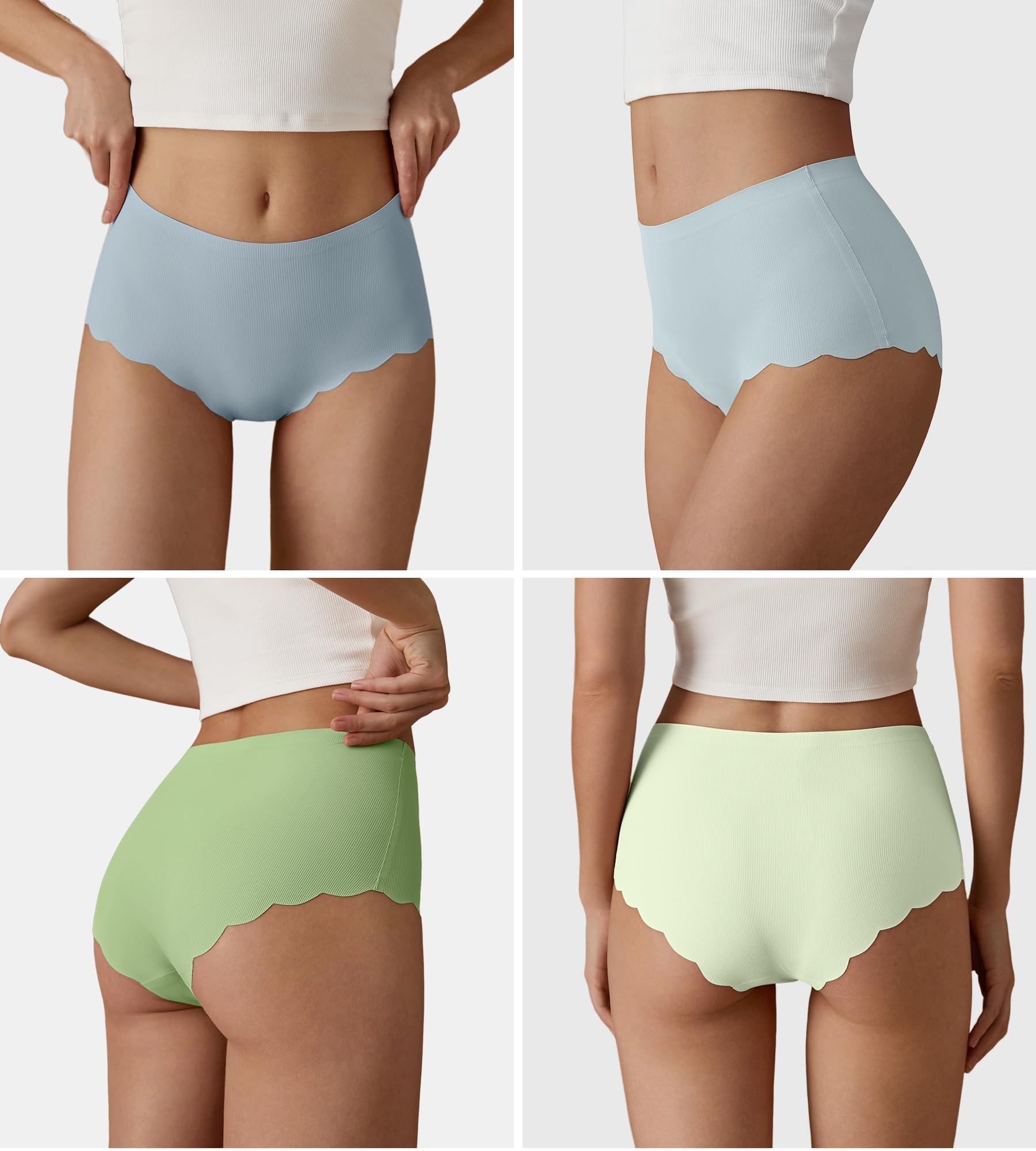 Seamless High Waisted Underwear for Women Cheeky Underwear Wave Edge No Show Bikini Panties Ribbed Panties Pack