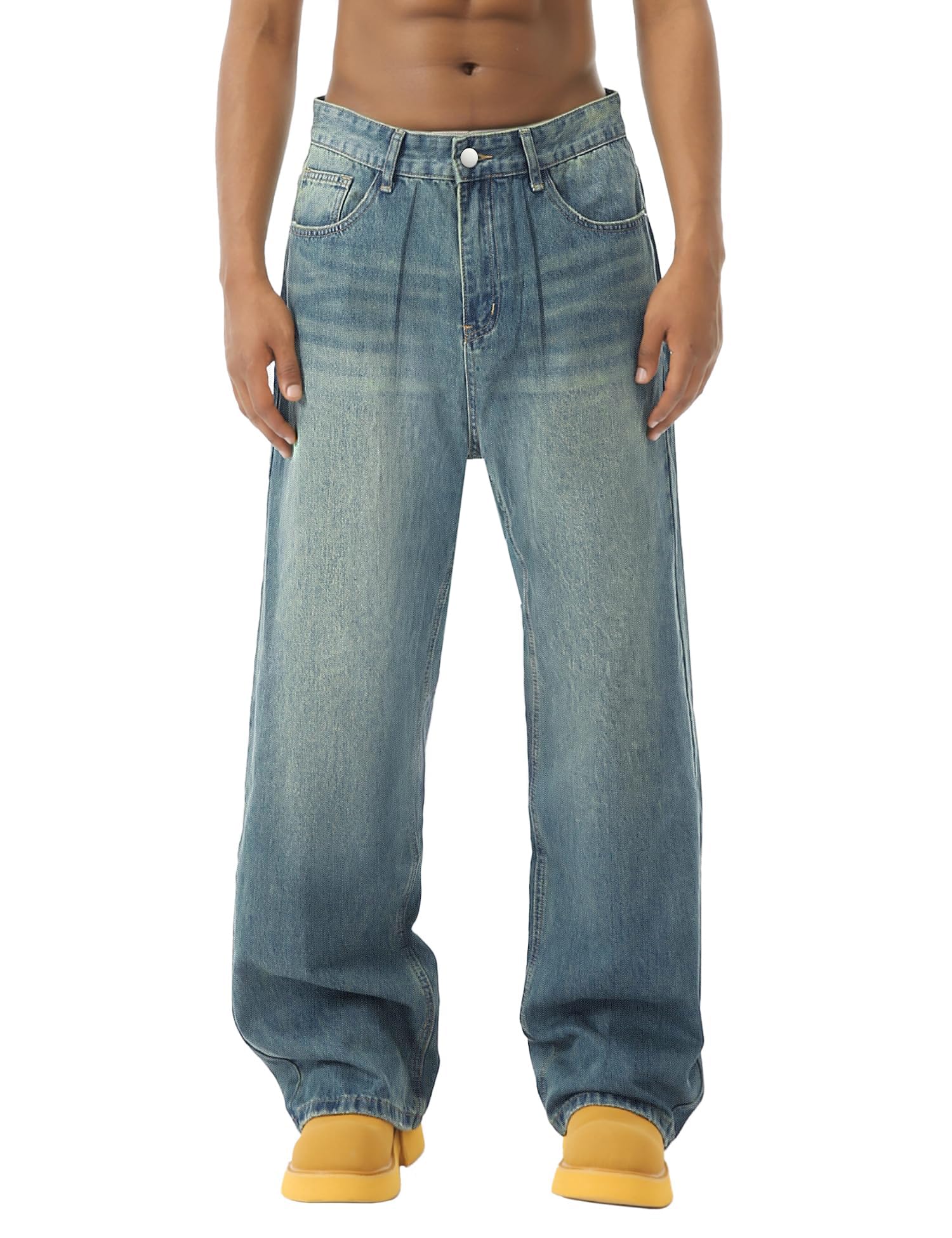 Baggy Jeans Men Wide Leg Hip Hop Skater Denim Cargo Pants Vintage Loose Fit,Relaxed Long