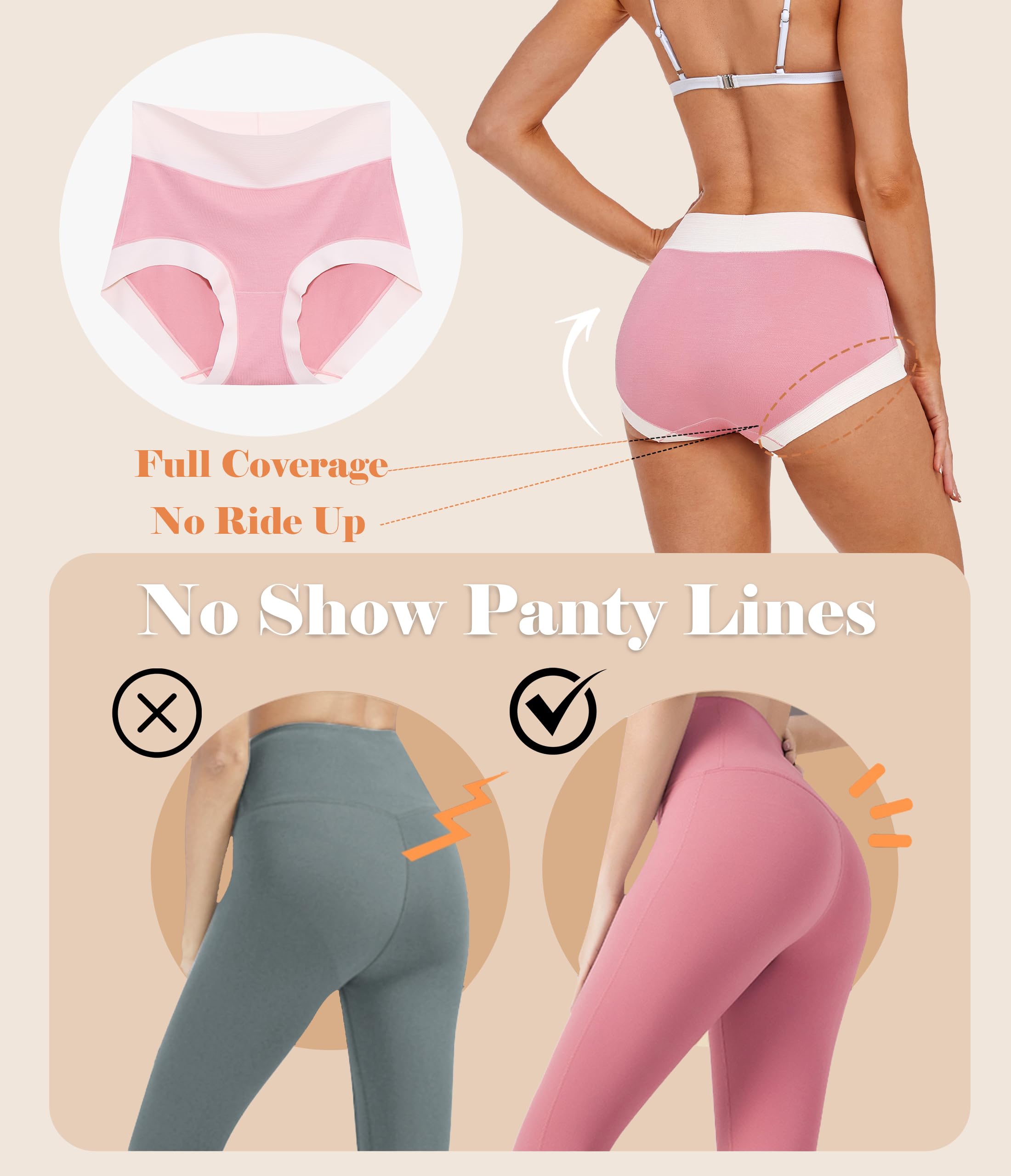 Modal Underwear Women No Show Hipster Panties for Women Pack Seamless Full Coverage Briefs Comfy Soft Smooth Undies