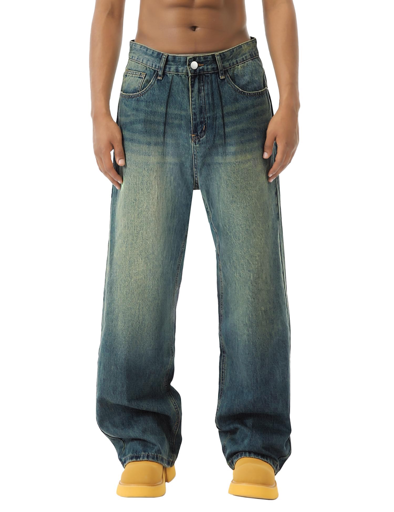 Baggy Jeans Men Wide Leg Hip Hop Skater Denim Cargo Pants Vintage Loose Fit,Relaxed Long