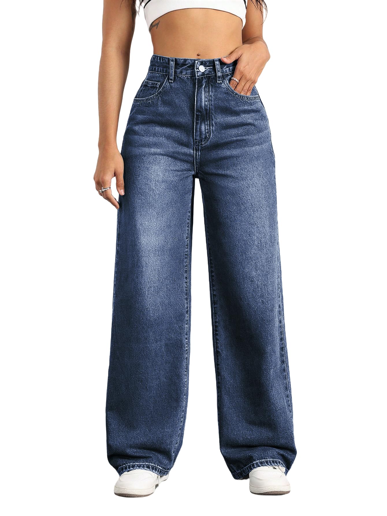 Straight Leg Jeans for Women,High Waisted Wide Leg Loose Stretchy Boyfriend Denim Pants Baggy Jeans for Women