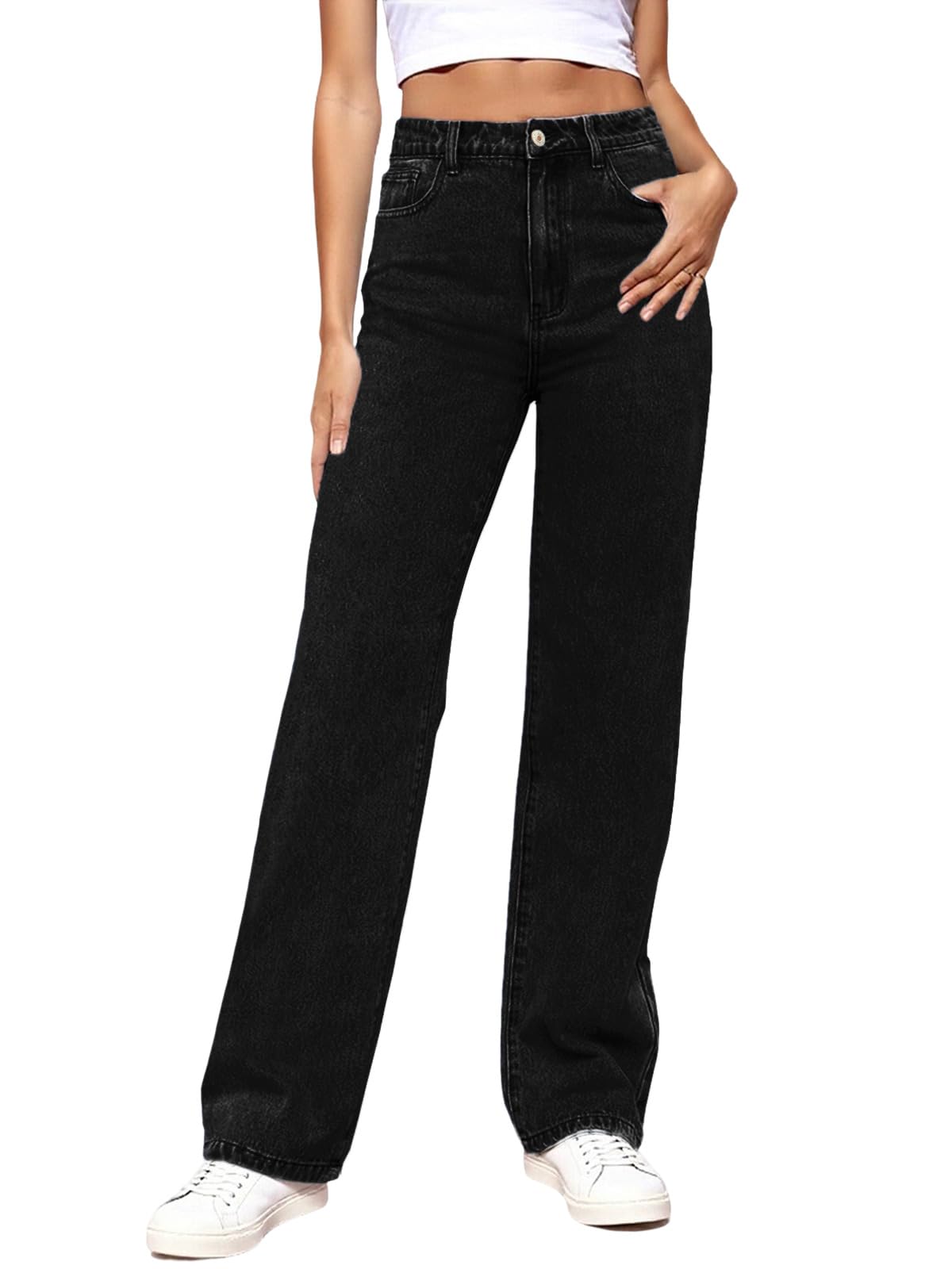 Women's Straight Leg Jeans Tummy Control Trendy High Waisted Stretchy Casual Denim Pants Baggy Trousers