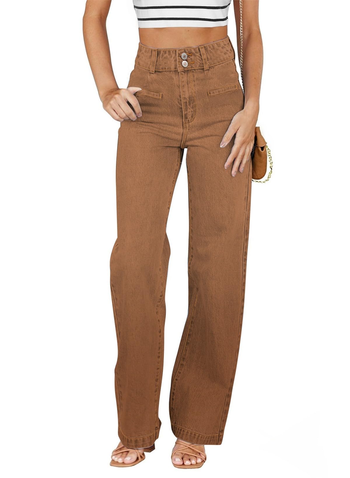 Women's Jeans High Waisted Straight Leg Stretchy Jeans Trendy Welt Pockets Loose Wide Leg Zimbaplatinum Denim Pants