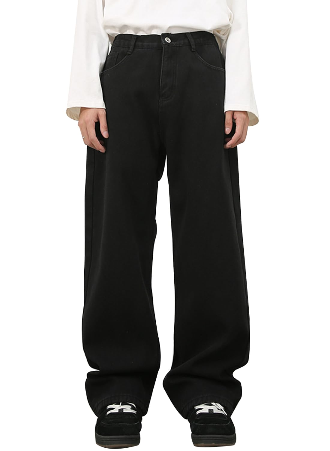 Men's Baggy Hip Hop Jeans Wide Leg Skater Denim Pants Casual Loose Fit Long Trousers Stree