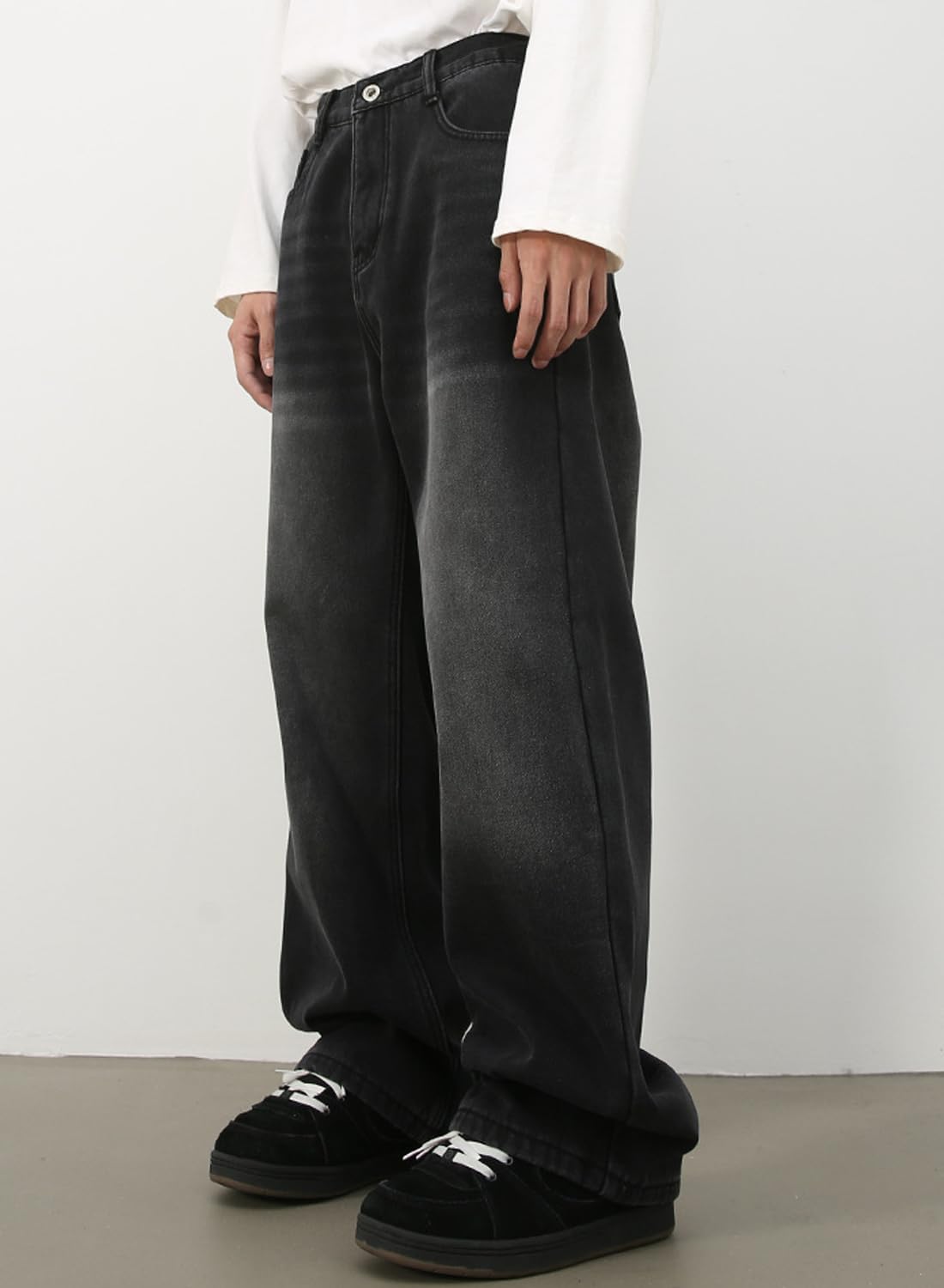 Men's Baggy Hip Hop Jeans Wide Leg Skater Denim Pants Casual Loose Fit Long Trousers Stree