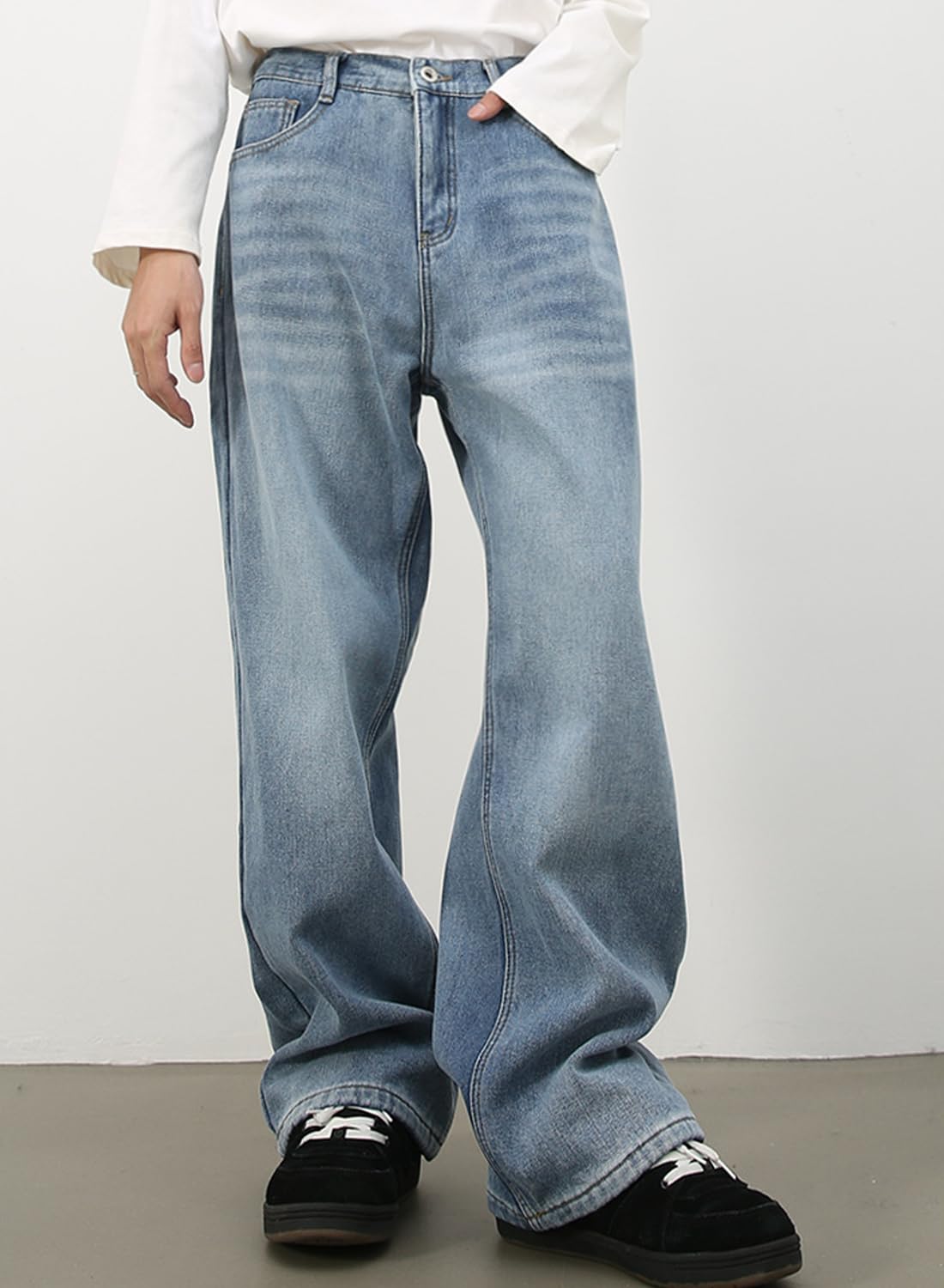 Men's Baggy Hip Hop Jeans Wide Leg Skater Denim Pants Casual Loose Fit Long Trousers Stree