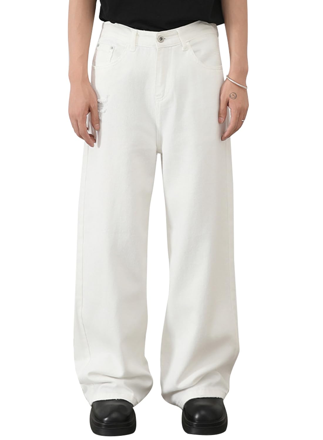 Men's Baggy Hip Hop Jeans Wide Leg Skater Denim Pants Casual Loose Fit Long Trousers Stree