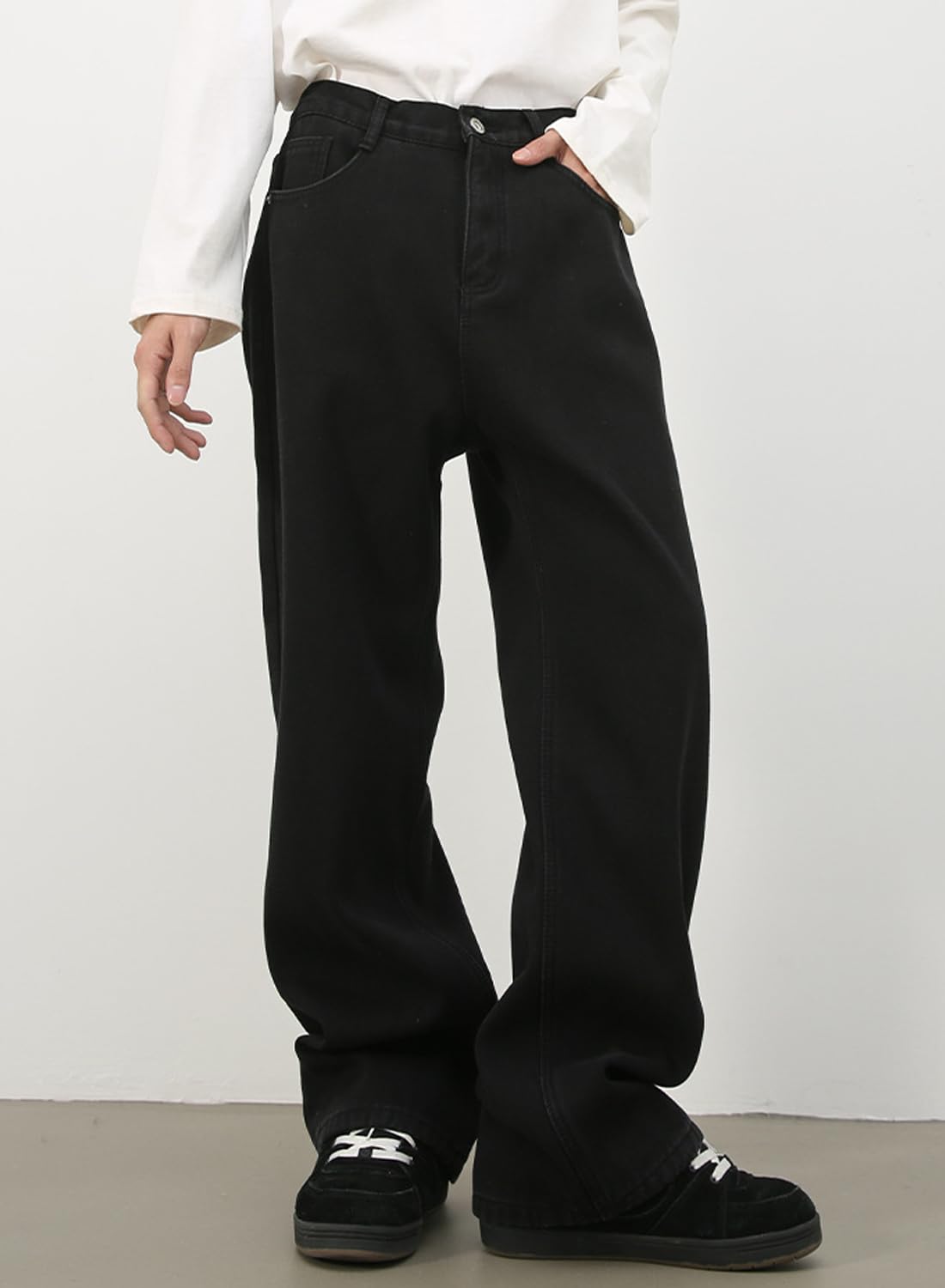 Men's Baggy Hip Hop Jeans Wide Leg Skater Denim Pants Casual Loose Fit Long Trousers Stree